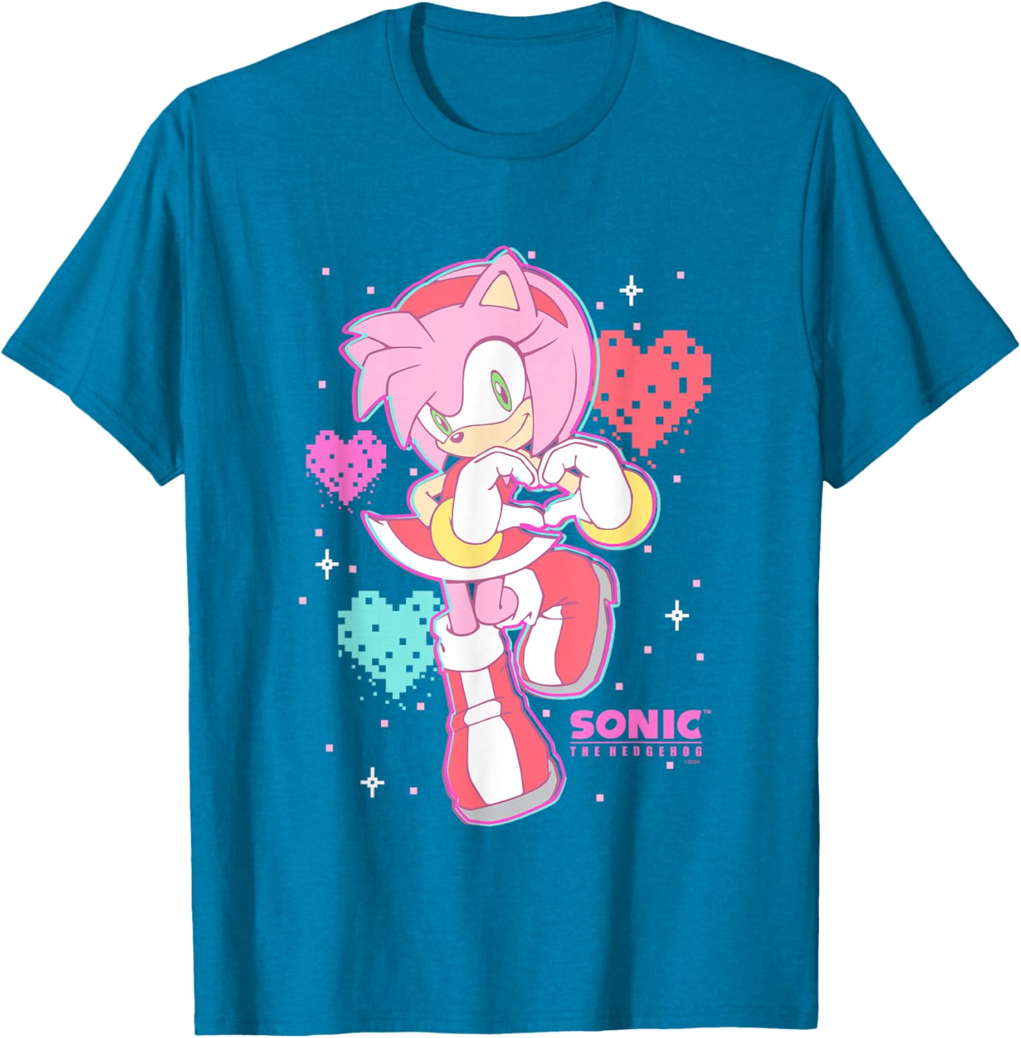 Cute Amy Rose Sonic The Hedgehog Valentine's Day Retro Logo T-Shirt - 3