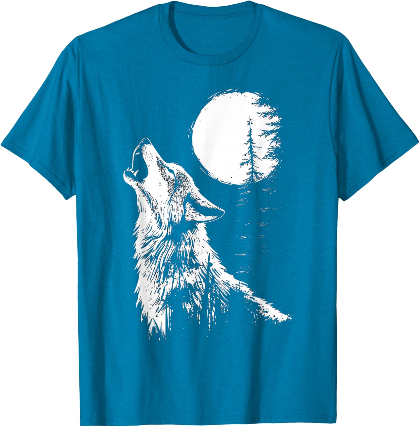 Howling Wolf Graphic Tee Moon Forest Nature Wildlife T-Shirt - 5