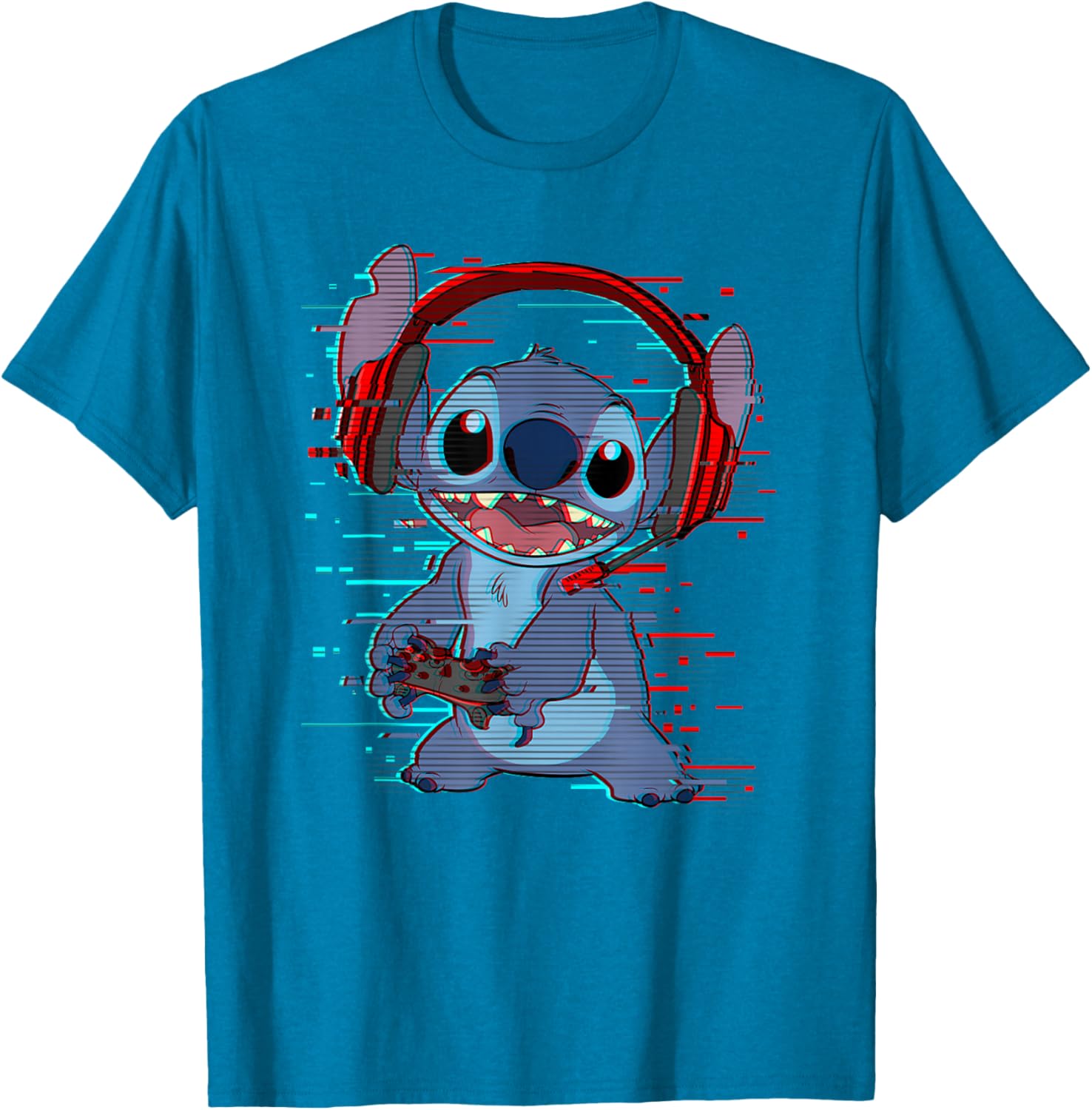 Disney Lilo and Stitch Gamer Glitch Headset and Controller T-Shirt - 8