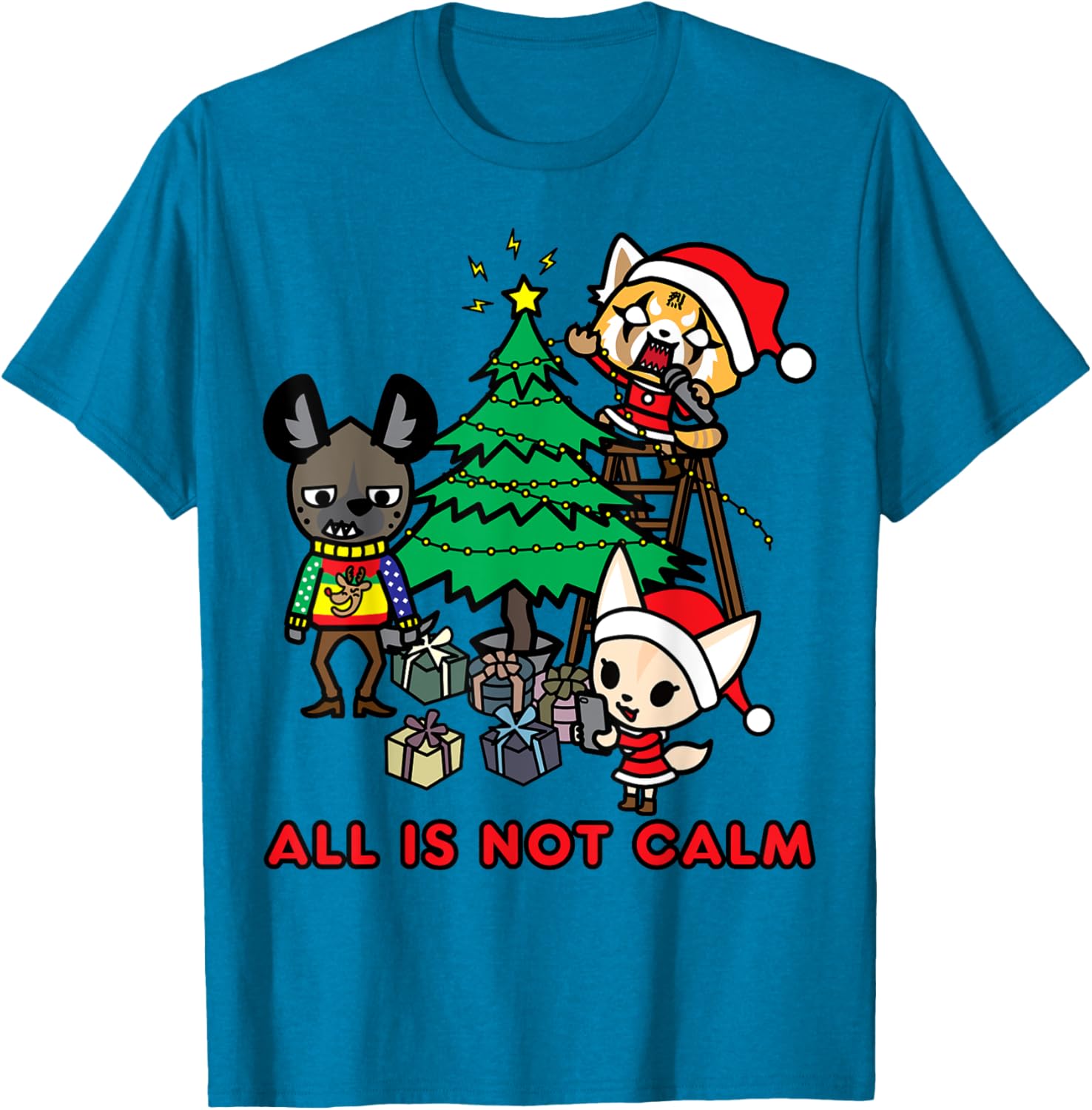 Aggretsuko Christmas T-Shirt All Is Not Calm Fun Holiday Apparel - 3