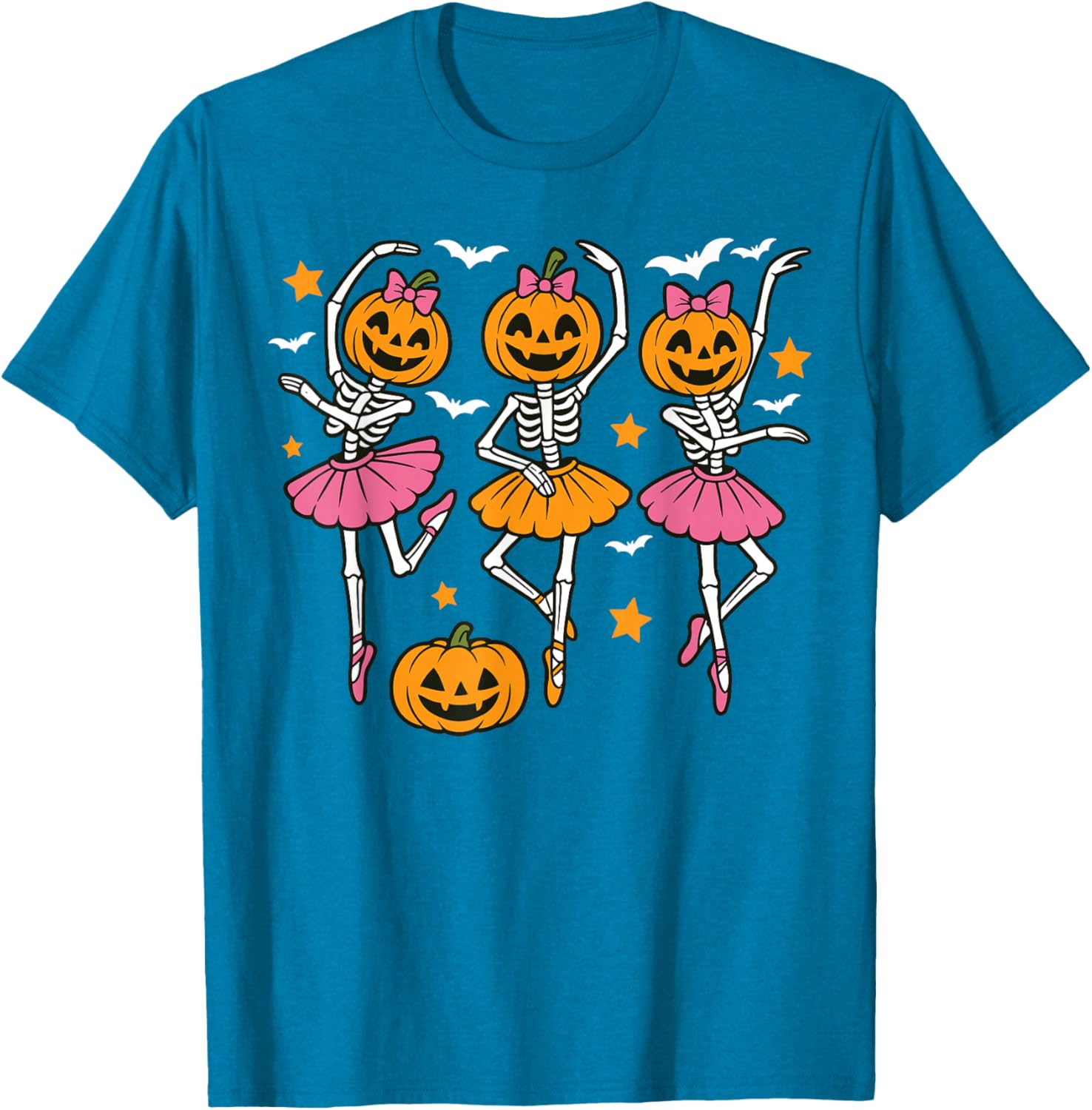 Cute Girls Halloween Ballet Skeleton Pumpkin T-Shirt for Festive Fun - 4