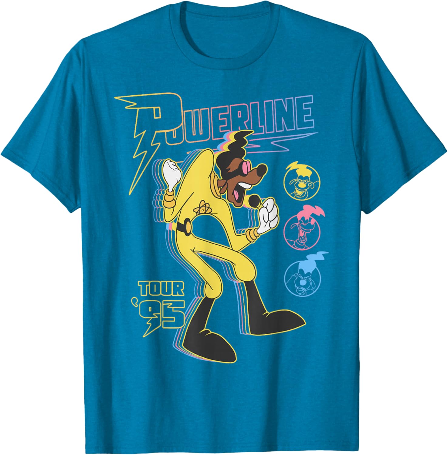 Retro Goofy Movie Powerline Tour 95 Neon Poster T-Shirt for Fans - 1