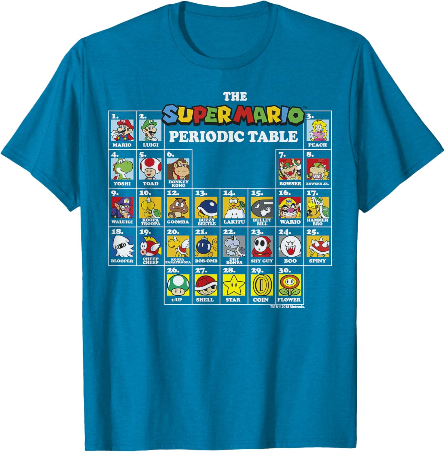 Super Mario Periodic Table Graphic T-Shirt Fun Character Design for Gamers - 7