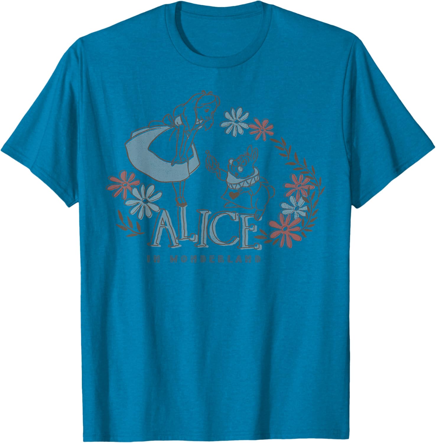 Disney Alice in Wonderland Floral T-Shirt with Alice and White Rabbit Design - 7