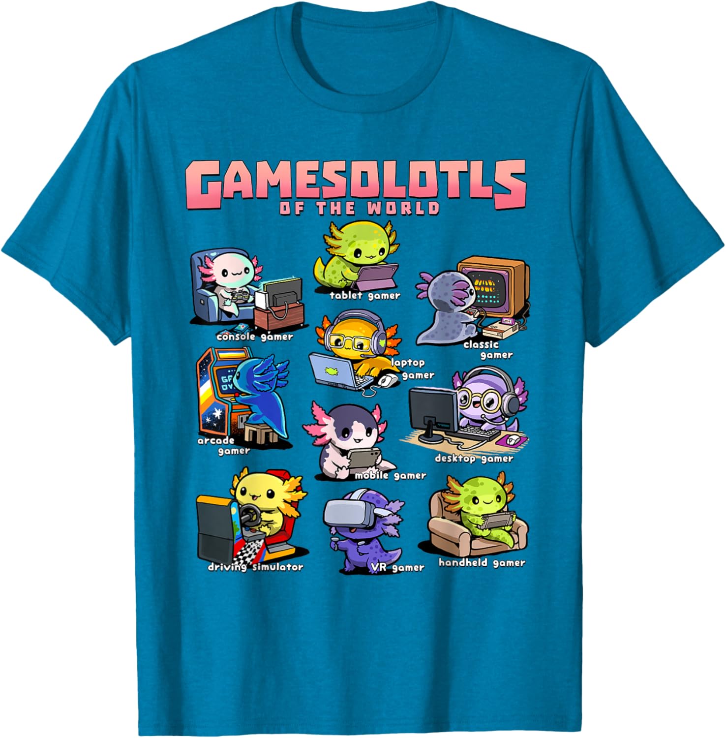 Diverse Gamer Axolotl Collection T-Shirt for Fun Game Lovers - 12