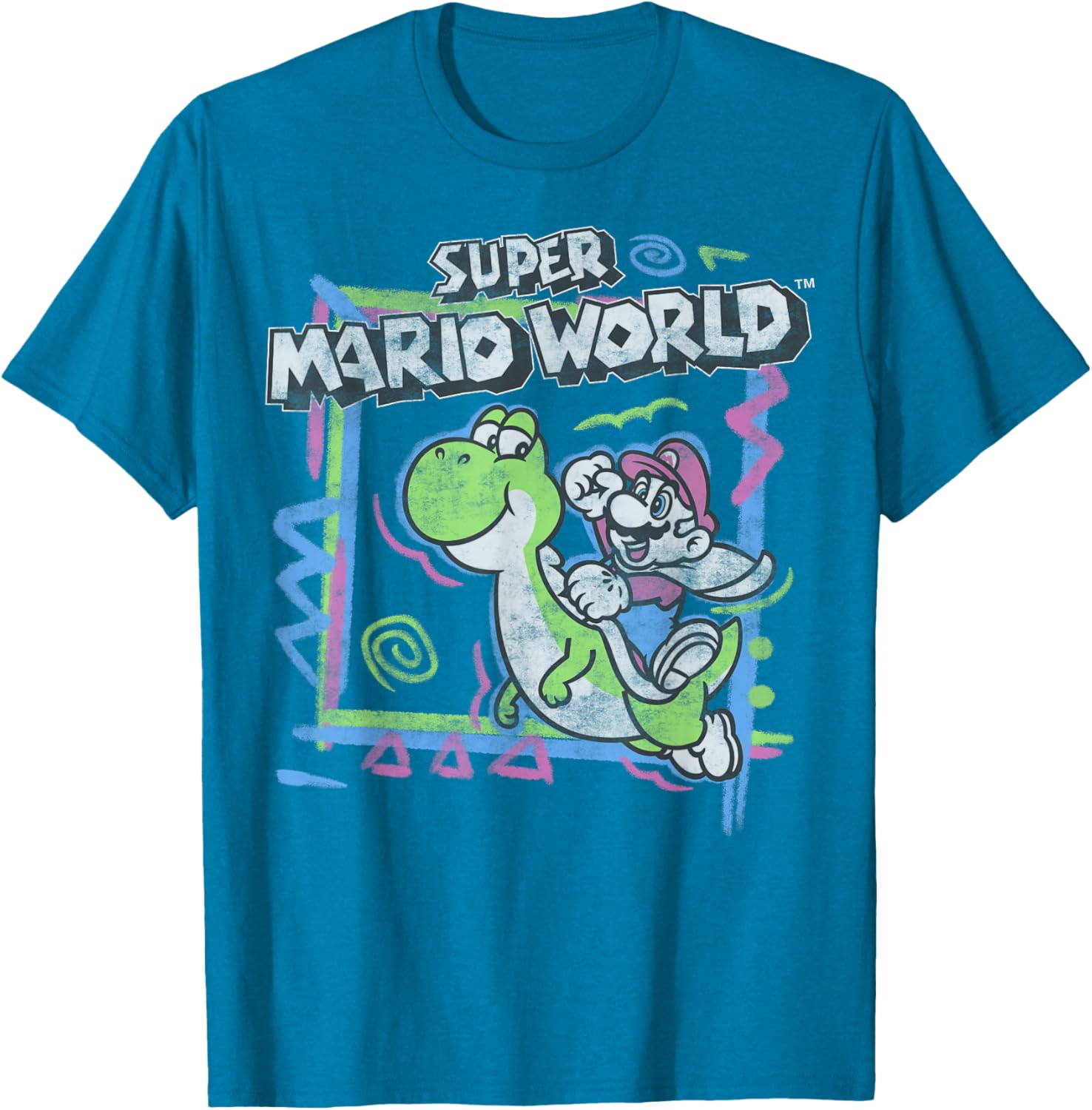 Retro Super Mario World Neon Yoshi Ride T-Shirt for Gamers and Fans - 7