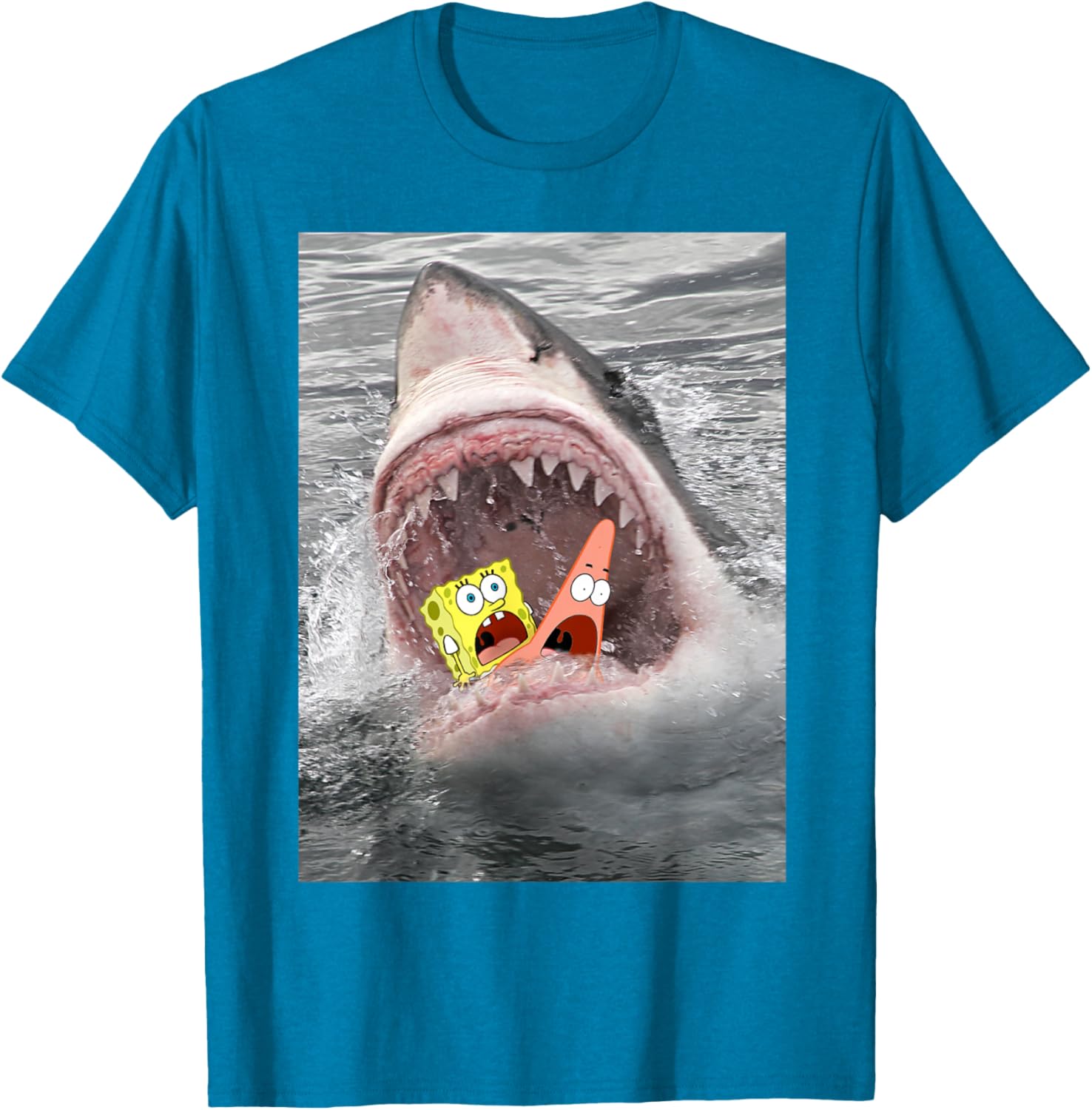 Spongebob SquarePants Shark Attack Funny T-Shirt for Cartoon Fans - 6