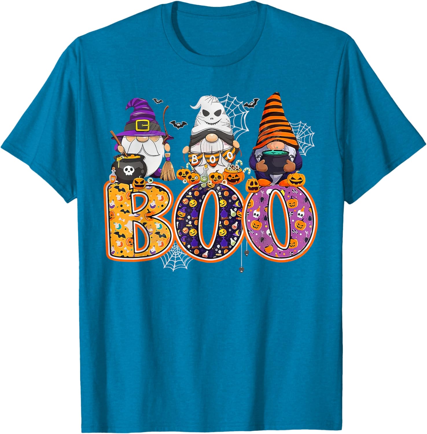 Funny Halloween Gnome T-Shirt with Boo Witch Pumpkins and Spiders - 24