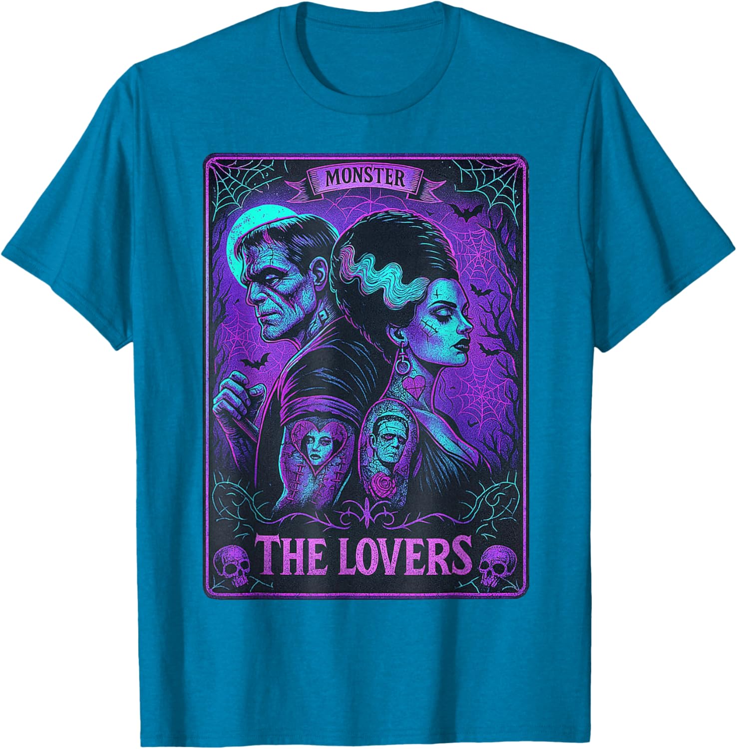 Monster Frankenstein and Bride Lovers Tarot Card T-Shirt for Fans - 19