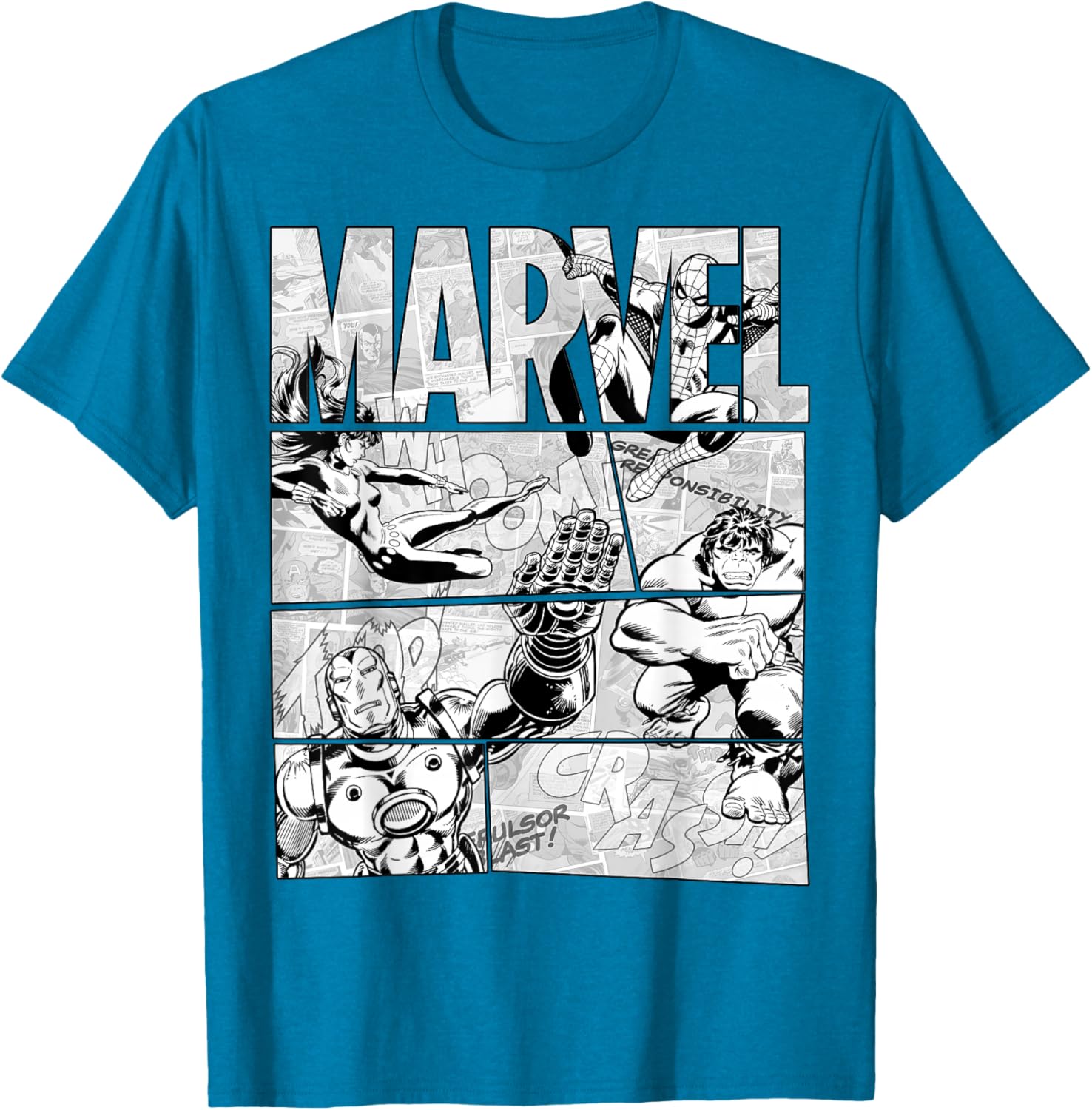 Marvel Avengers Retro Black and White Comic Graphic T-Shirt for Fans - 2