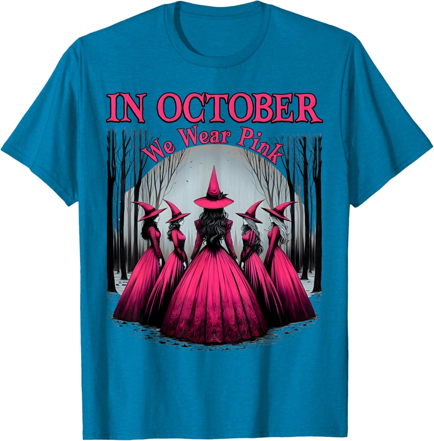 October We Wear Pink Witch T-Shirt for Breast Cancer Awareness Women - 14