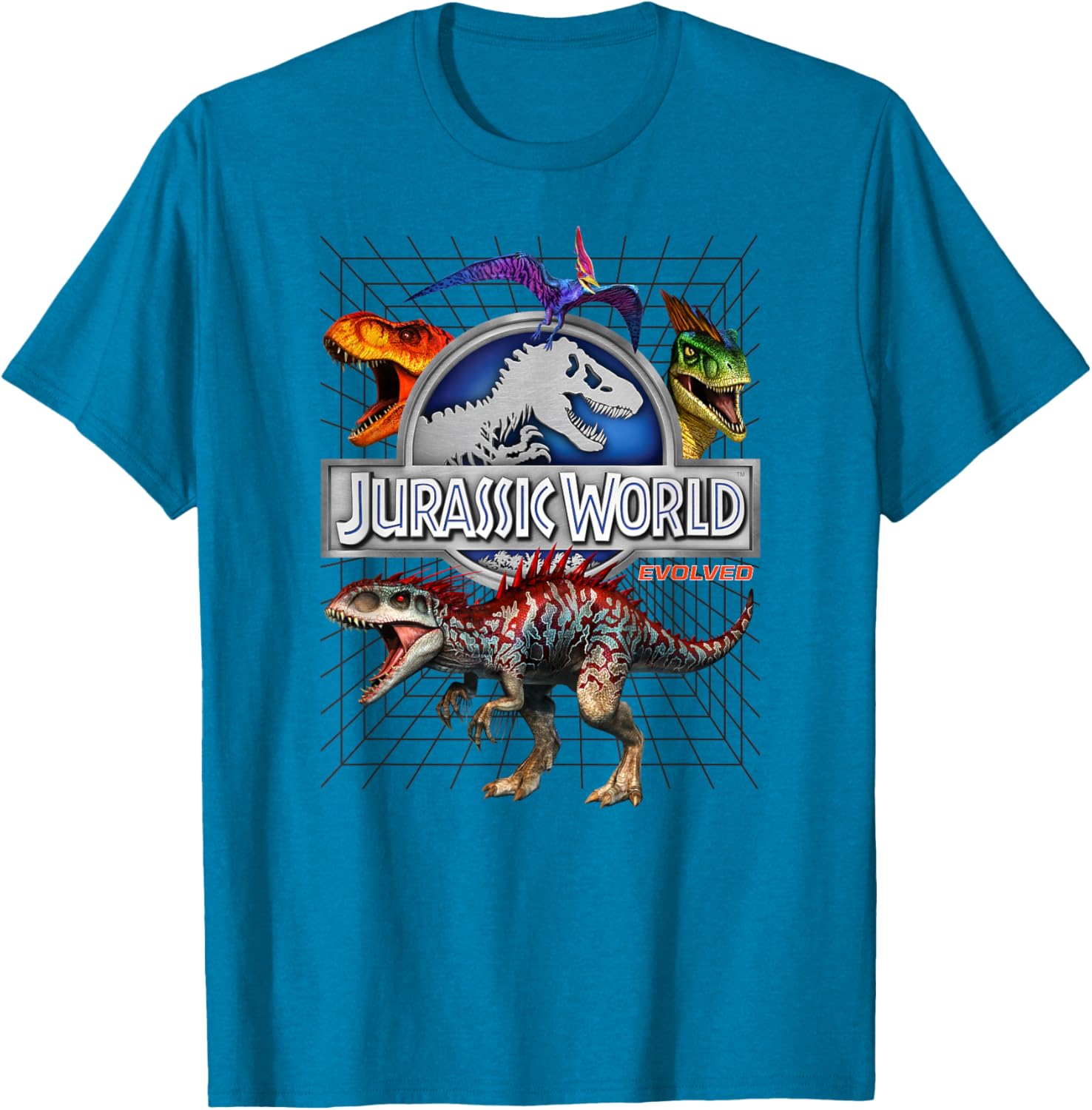 Jurassic World Evolved T-Rex Dino Grid T-Shirt for Kids and Adults - 7