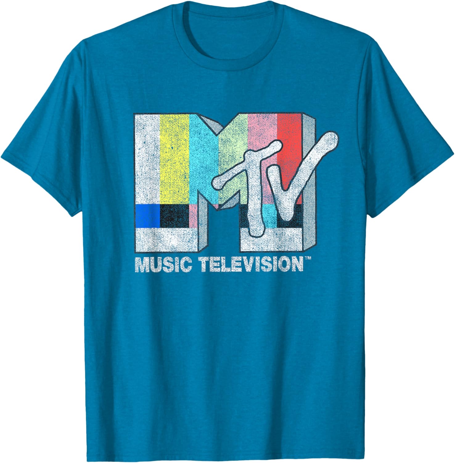 MTV Classic Fit Black T-Shirt with Vintage TV Signal Logo for Adults - 6