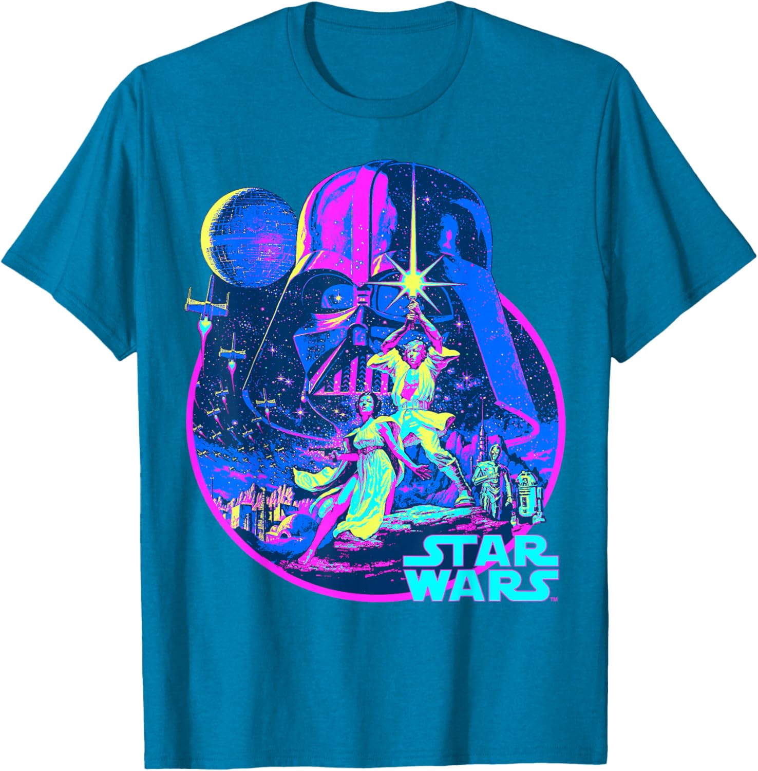 Star Wars Neon Poster T-Shirt for Fans of Disney Classic Adventure - 2
