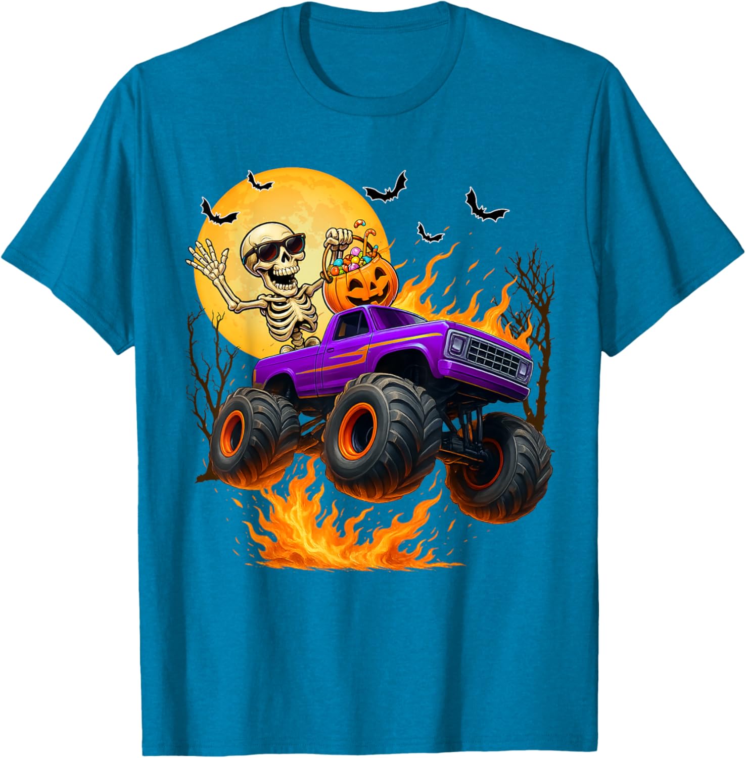 Spooky Skeleton Monster Truck Halloween T-Shirt for Boys Fun Outfit - 8