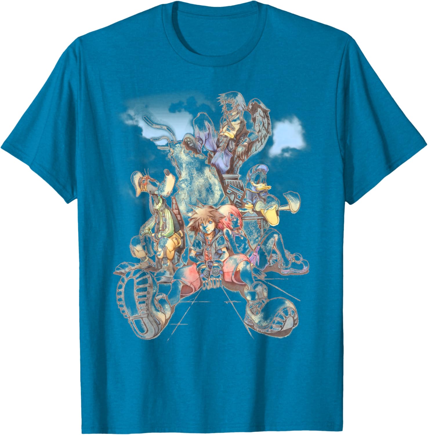 Disney Kingdom Hearts Group Shot Deep Dive Sketch T-Shirt for Fans - 2