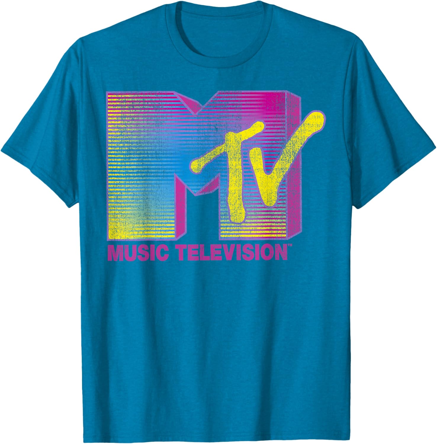 MTV Distressed Fluorescent Logo Crew Neck T-Shirt for Adults in Black - 6