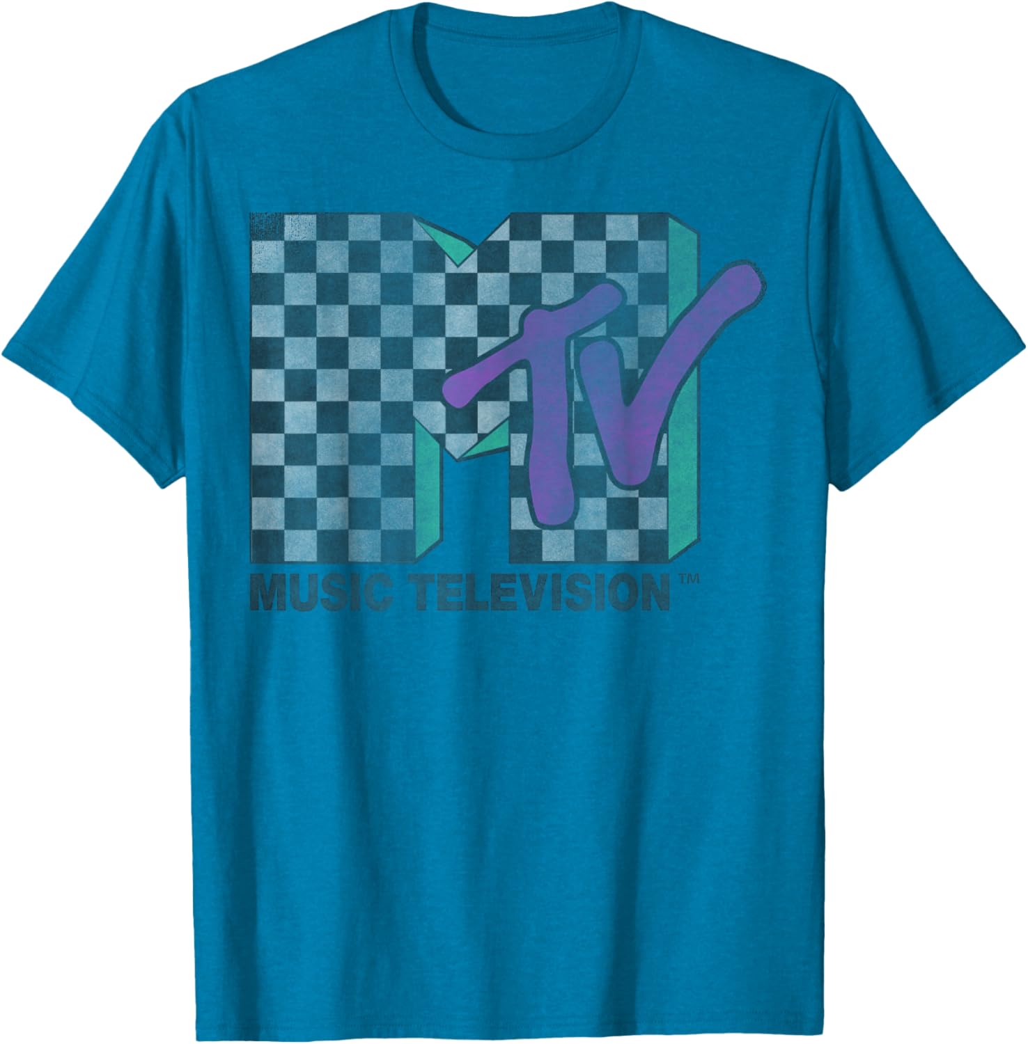 Retro MTV Checkered Distressed Logo Short Sleeve T-Shirt for Trendy Style - 4
