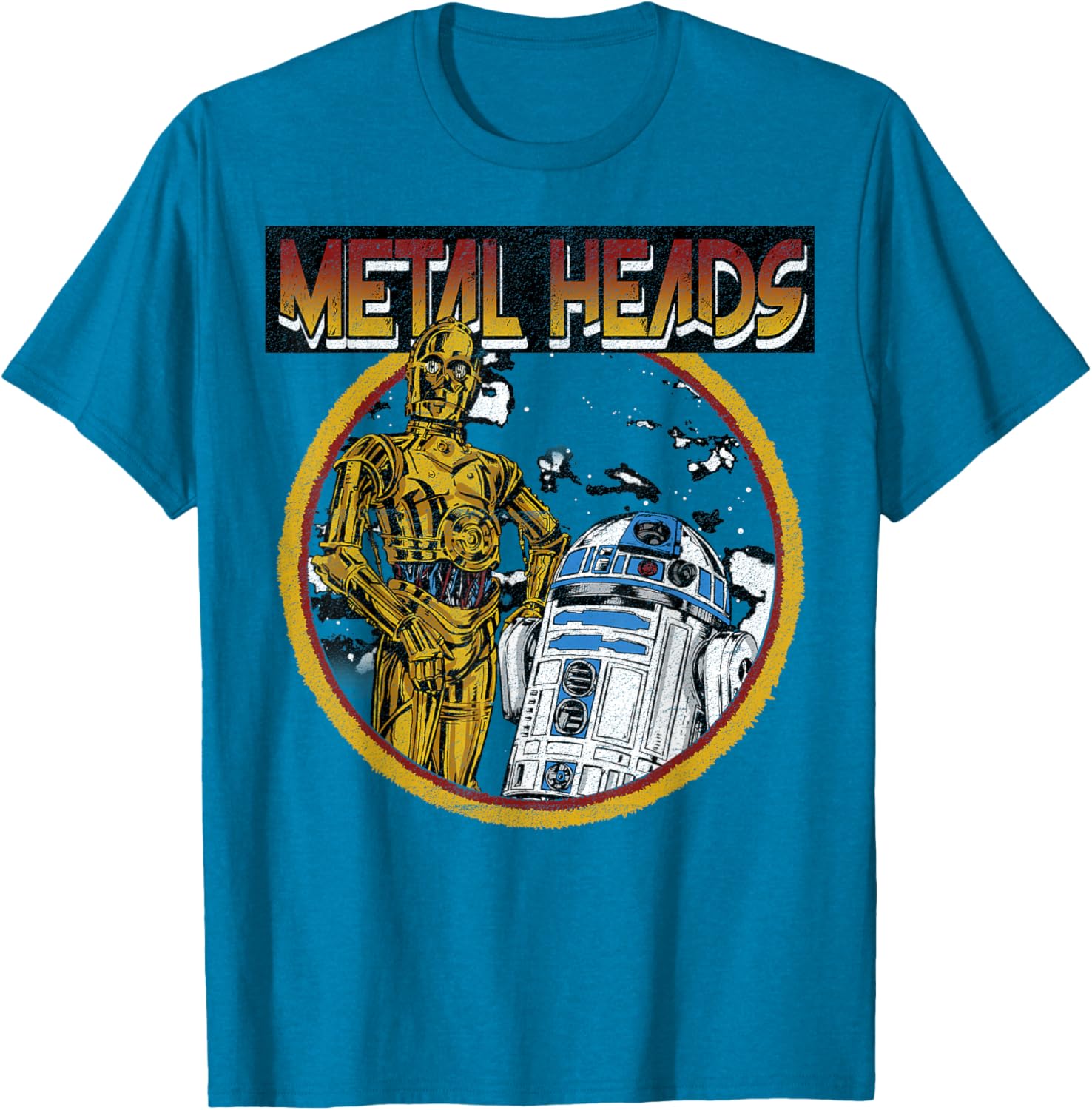 Star Wars R2-D2 C-3PO Metal Heads Circle Portrait T-Shirt for Fans - 3
