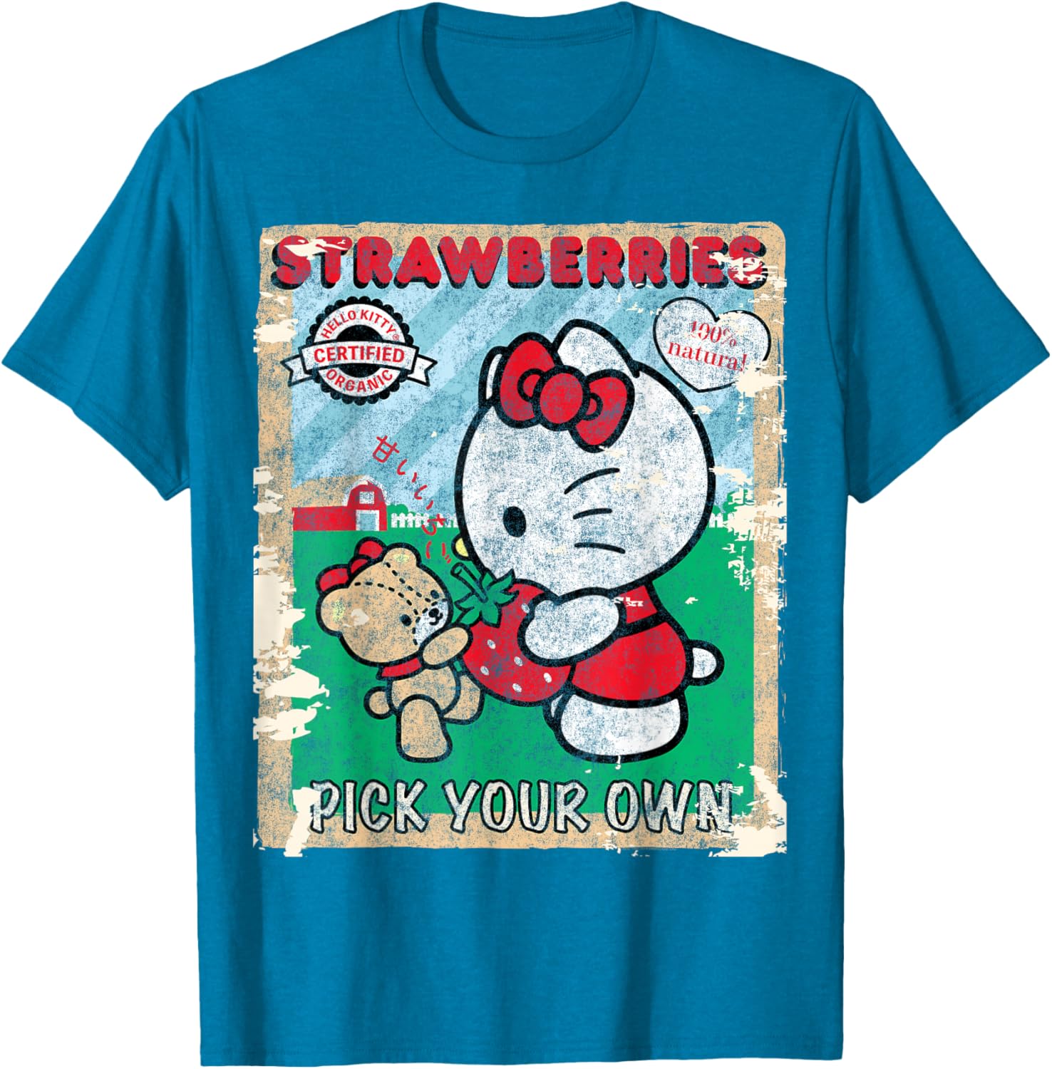 Cute Hello Kitty Strawberry Picking Farm T-Shirt for Kids and Adults - 7