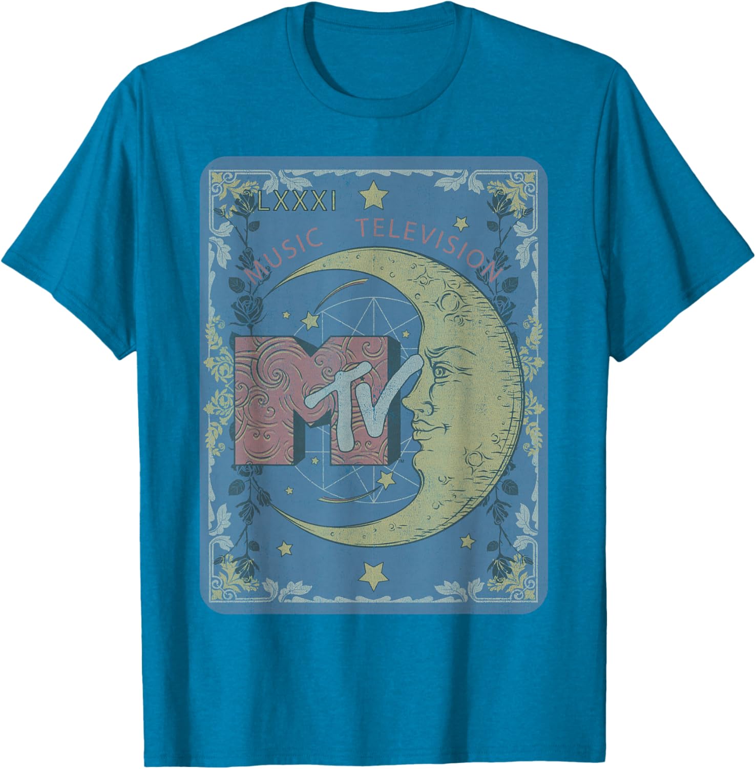 MTV Music Television Tarot Card T-Shirt with Crescent Moon Design - 1