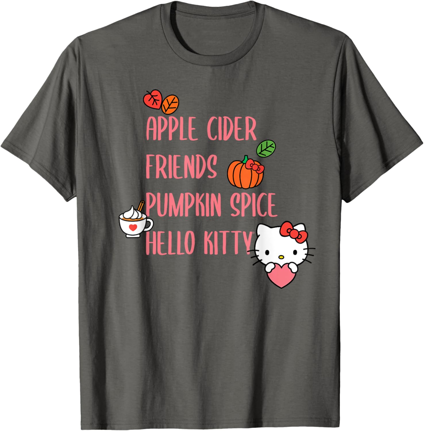 Cute Apple Cider Friends Pumpkin Spice Hello Kitty T-Shirt for Fall Fun - 11