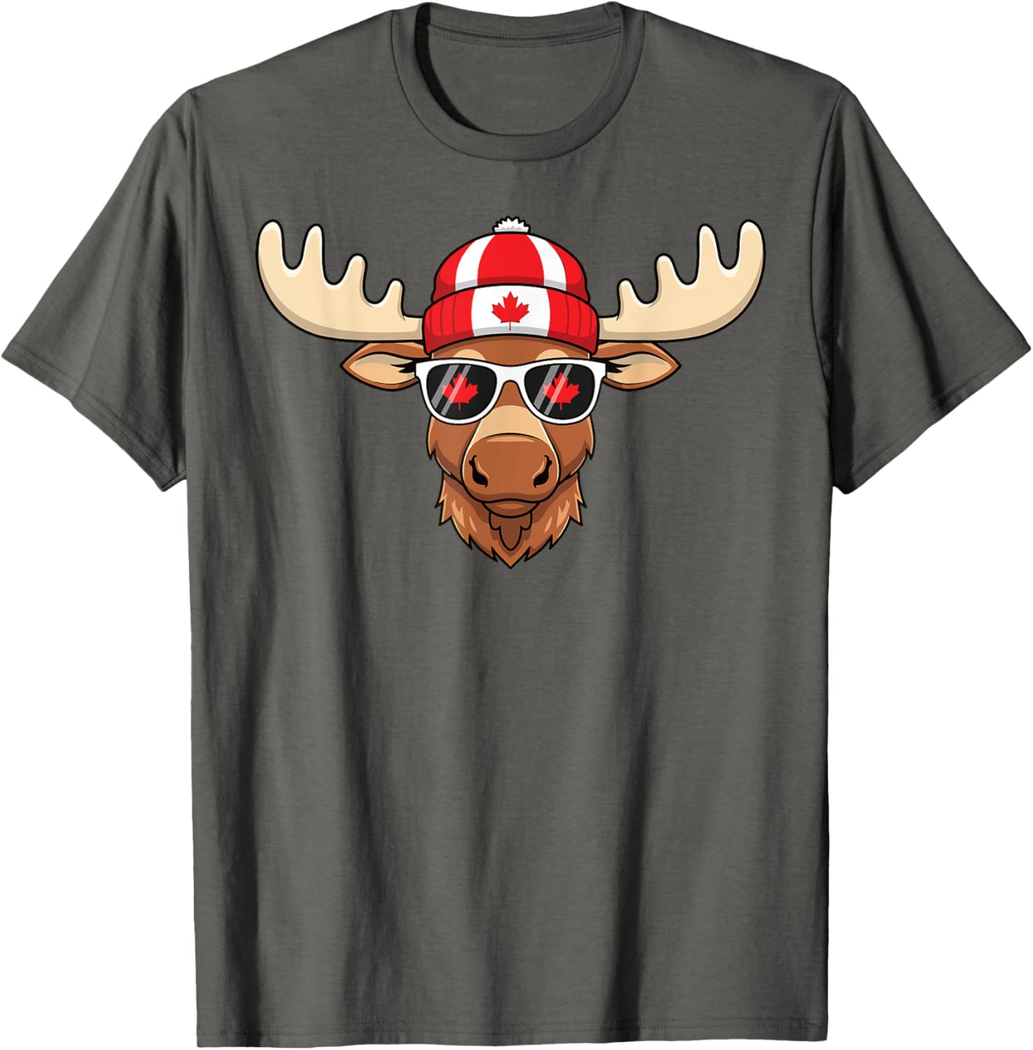 Canada Day Moose Sunglasses T-Shirt with Maple Leaf and Flag Design - 1