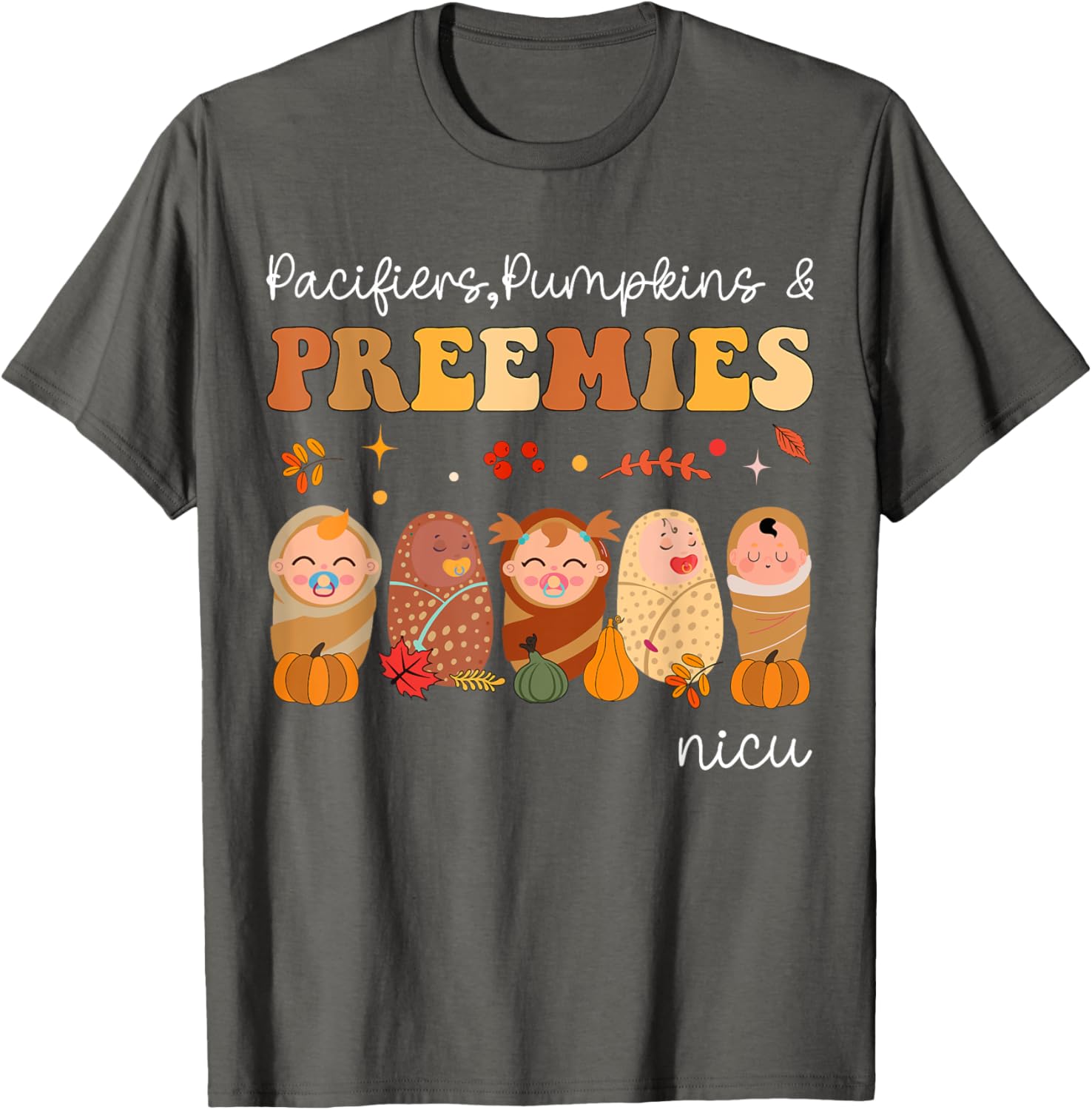 Cute Pumpkin Design NICU Nurse Halloween T-Shirt for Preemies and Caregivers - 3