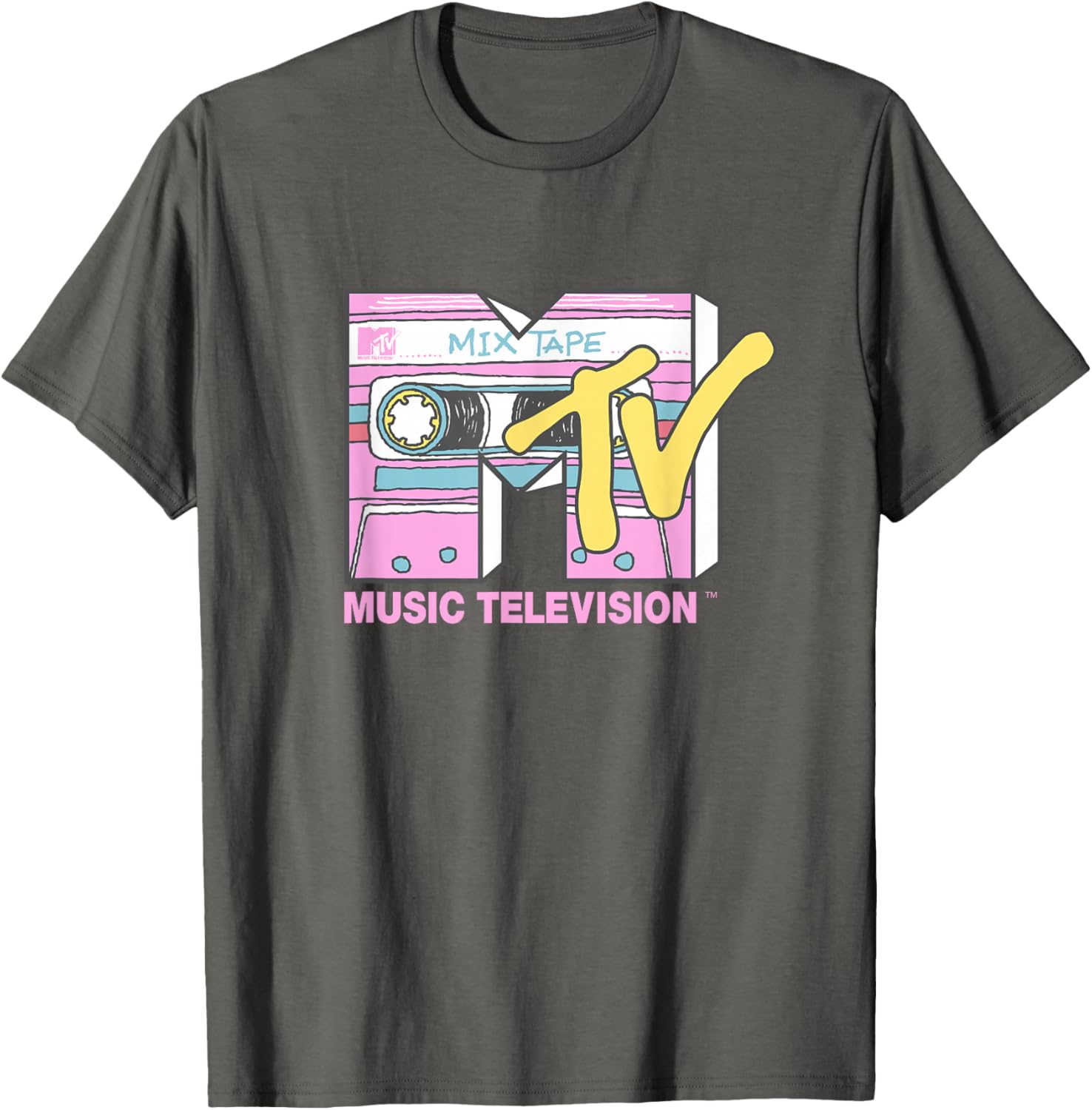 MTV Retro Neon Mix Tape T-Shirt Vintage Cassette Sketch Style - 5