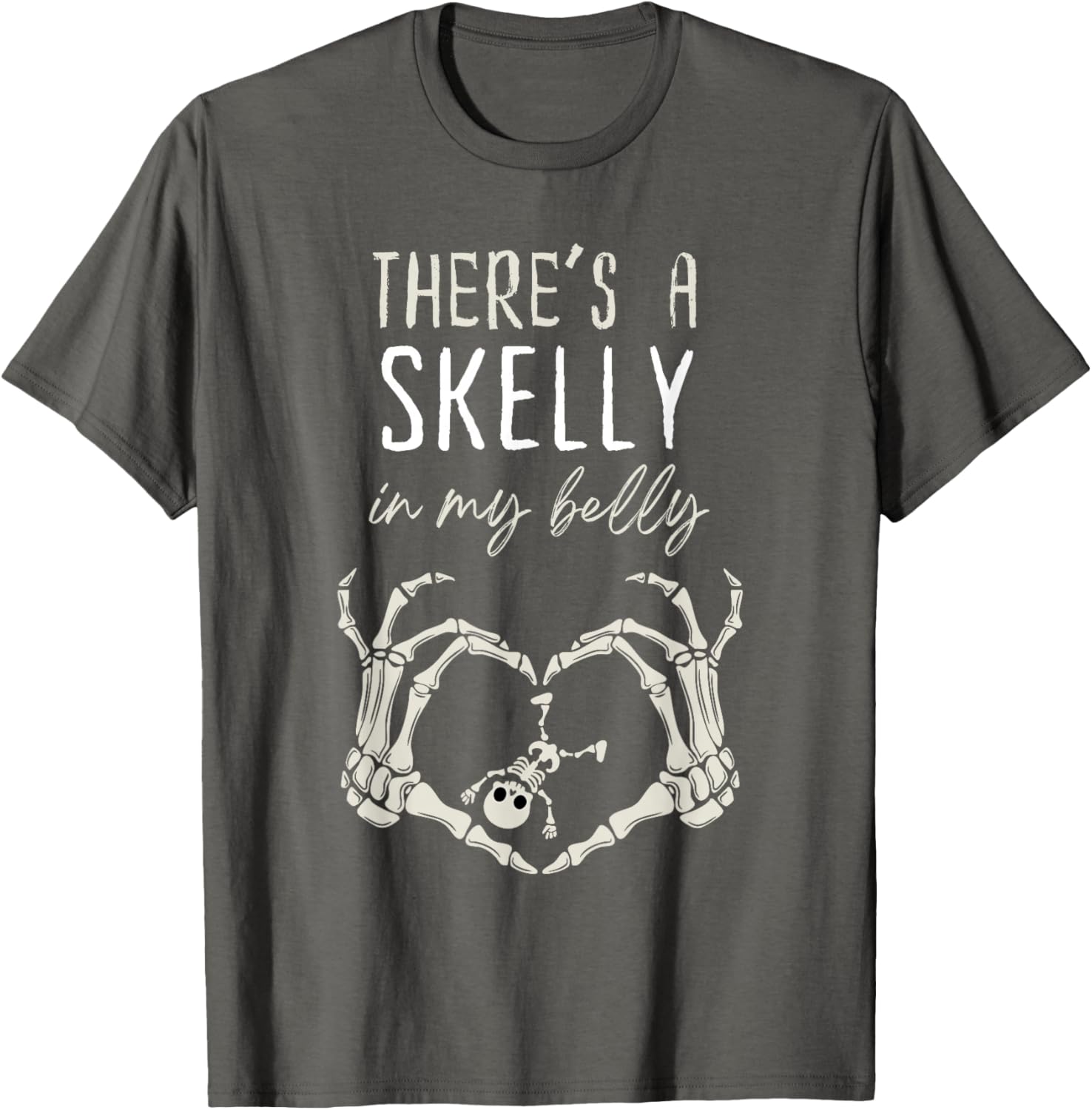 Funny Skeleton Skelly in My Belly Pregnant Halloween T-Shirt for Moms - 14