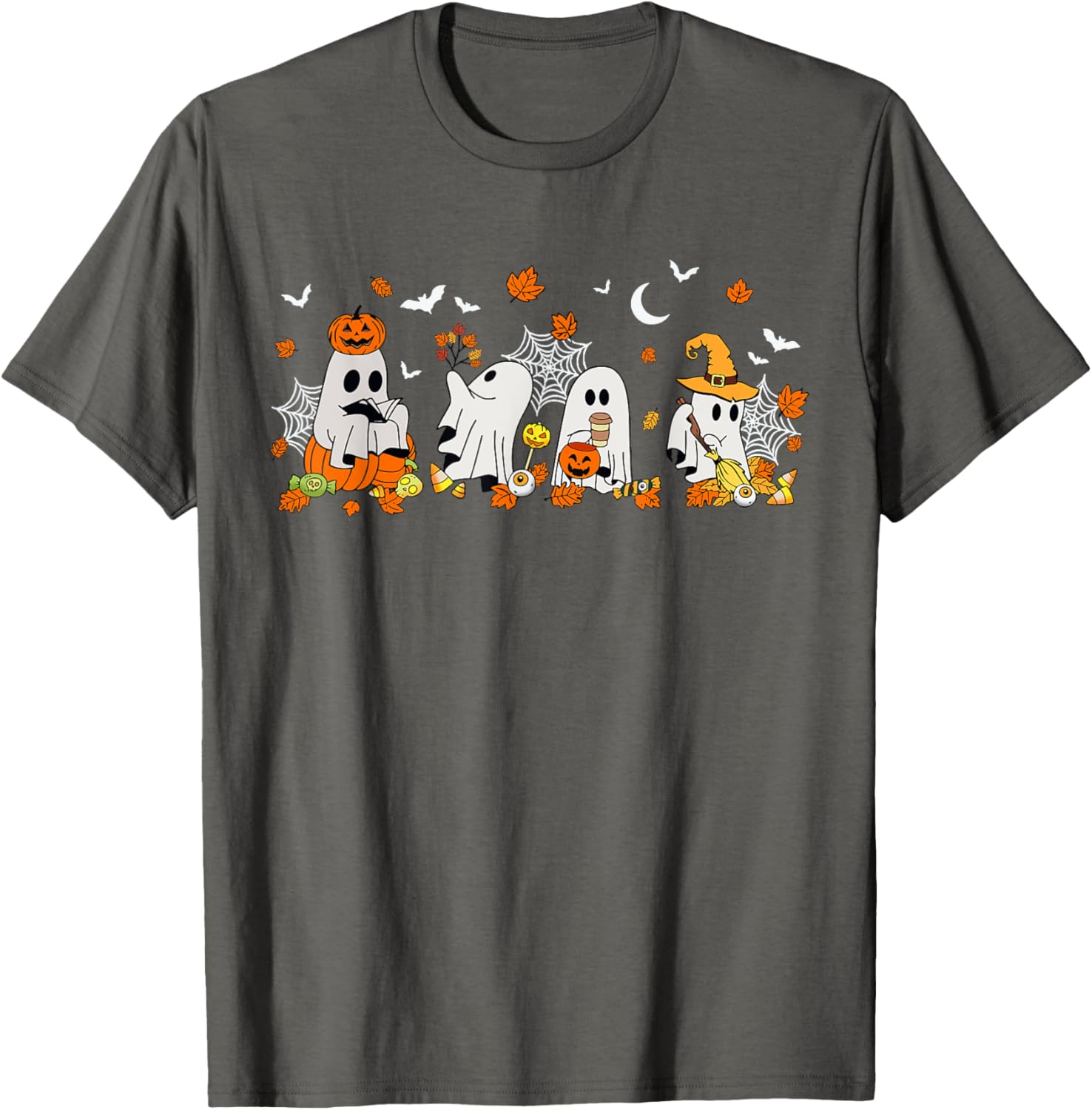 Cute Ghost Drinking Coffee Halloween Fall Book Reading T-Shirt for All - 26