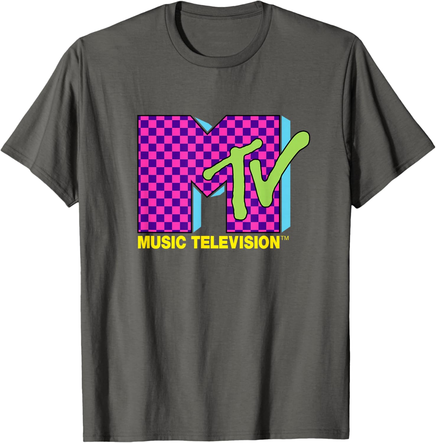 MTV Retro 80s Neon Pink Checkerboard Logo T-Shirt for Trendy Style - 5