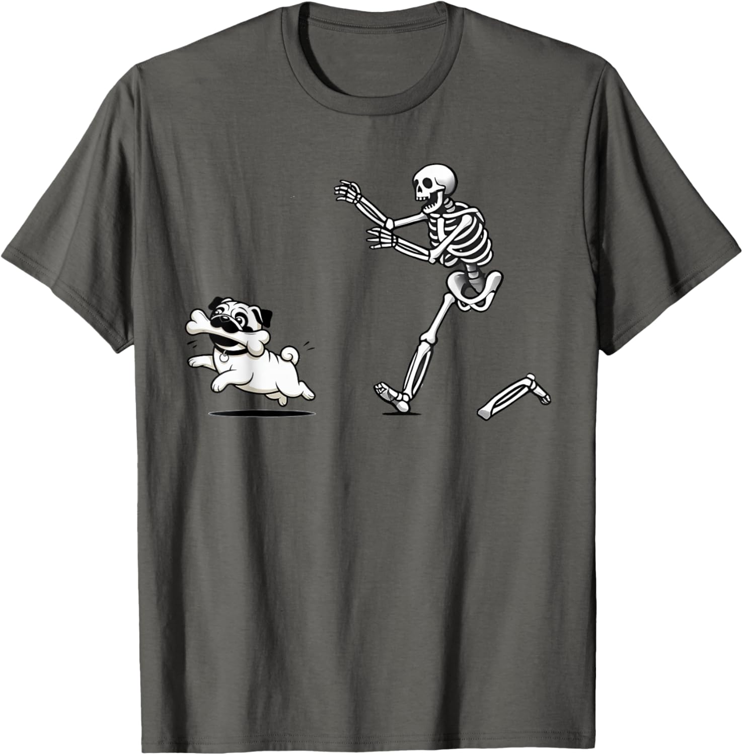 Funny Pug Stealing Bone from Skeleton T-Shirt for Dog Lovers - 7