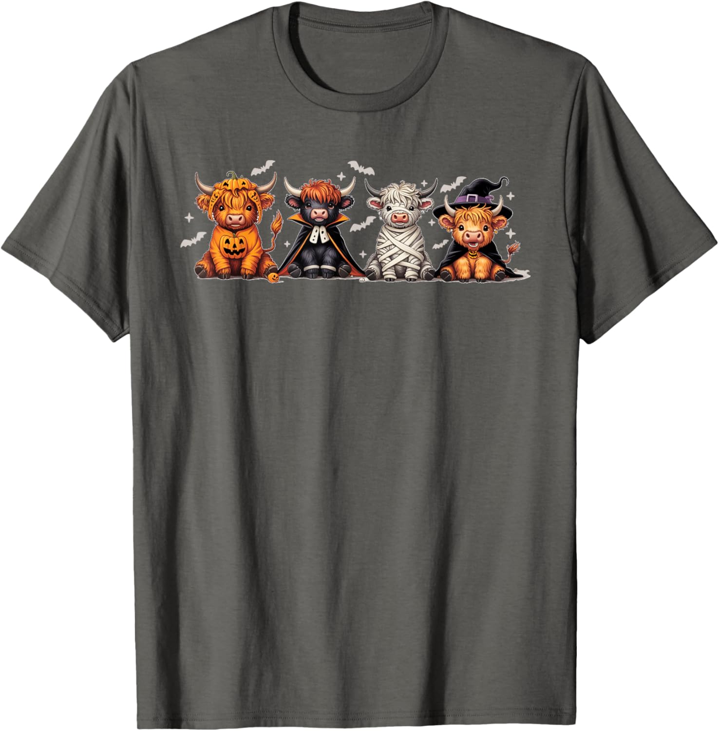 Spooky Halloween Highland Cow Cross Stitch T-Shirt for Festive Fun - 6
