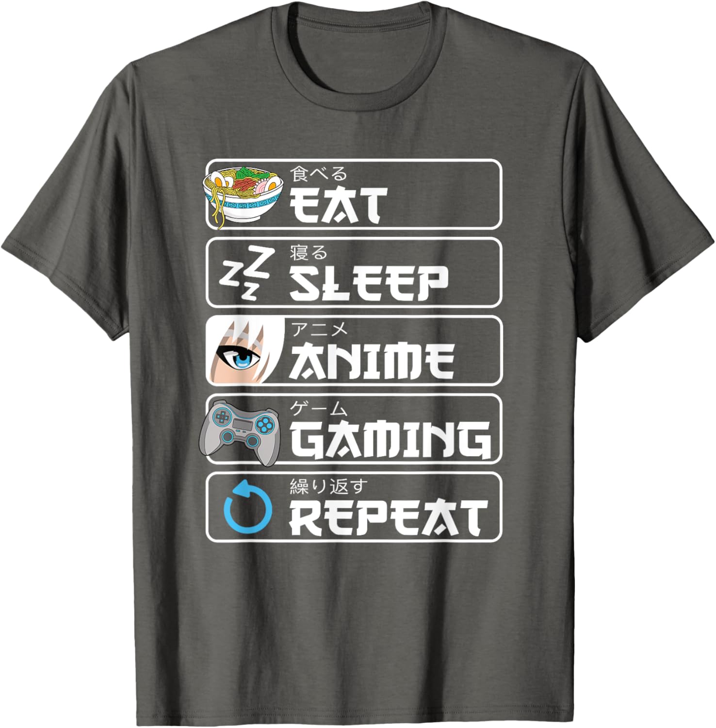 Eat Sleep Anime Gaming Repeat T-Shirt for Otaku Boys and Men - 19