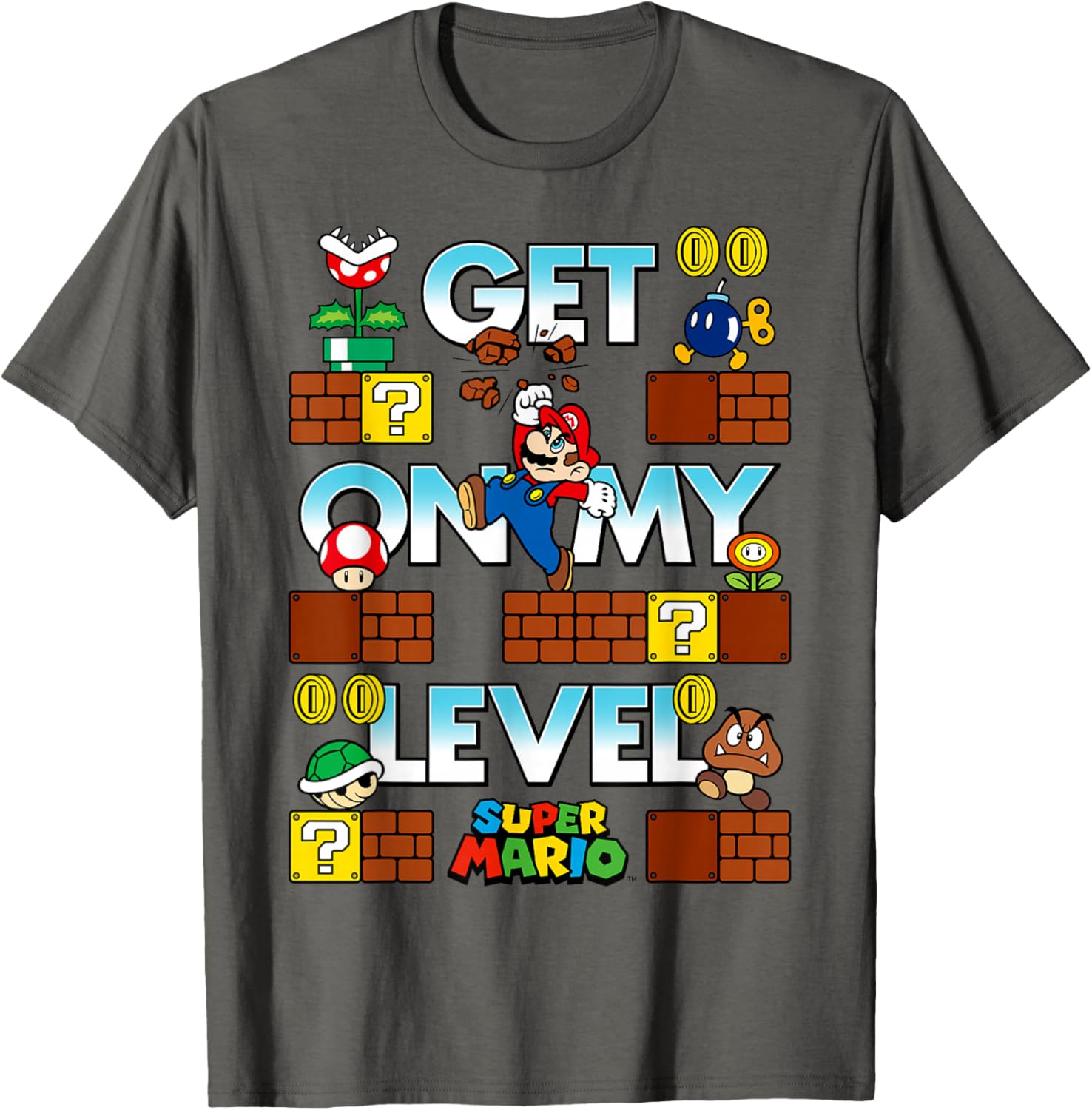 Super Mario Get On My Level Game Play Poster T-Shirt for Gamers - 14
