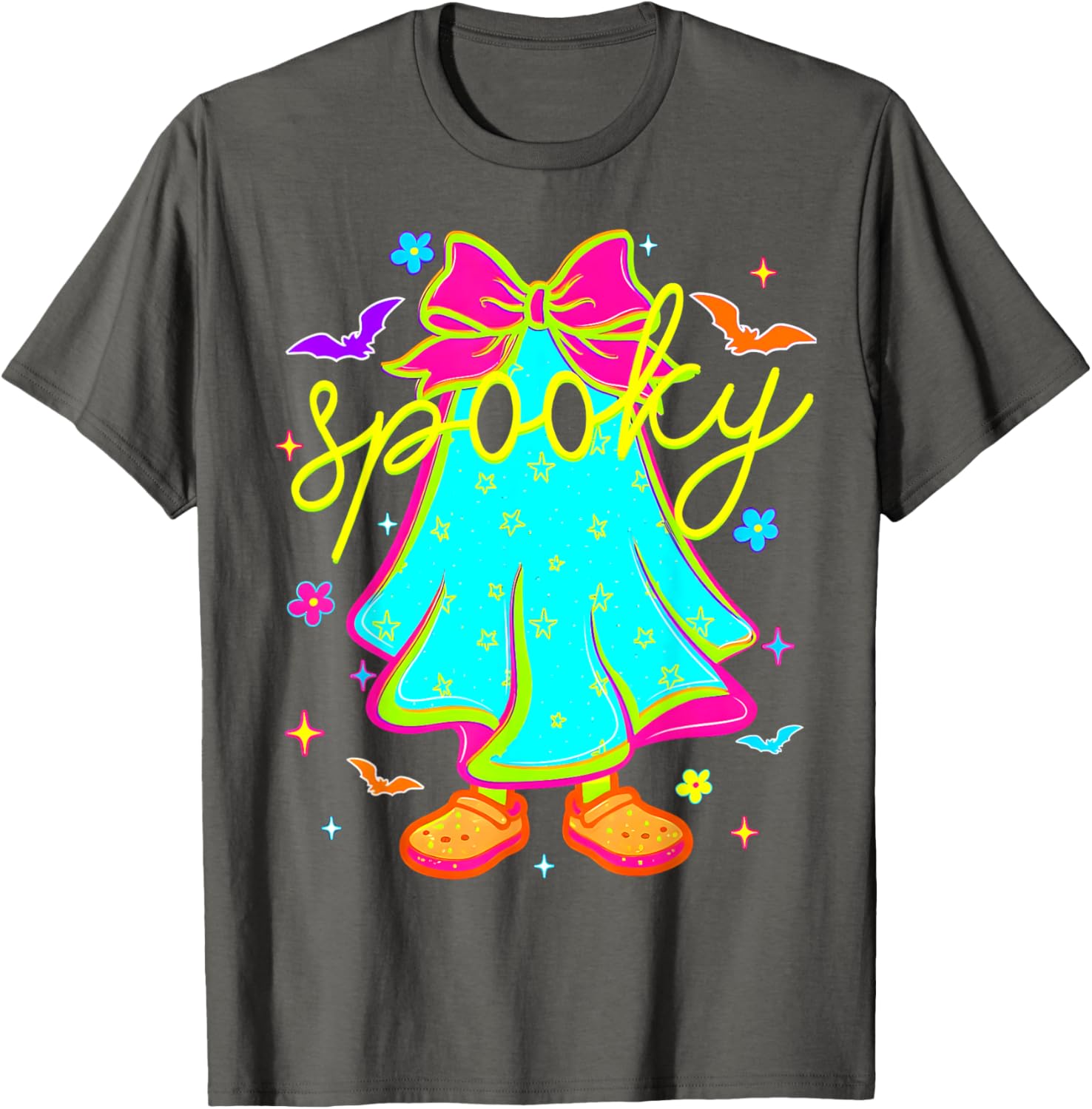 Colorful Ghost Bow T-Shirt for Women - Fun Halloween Apparel - 3