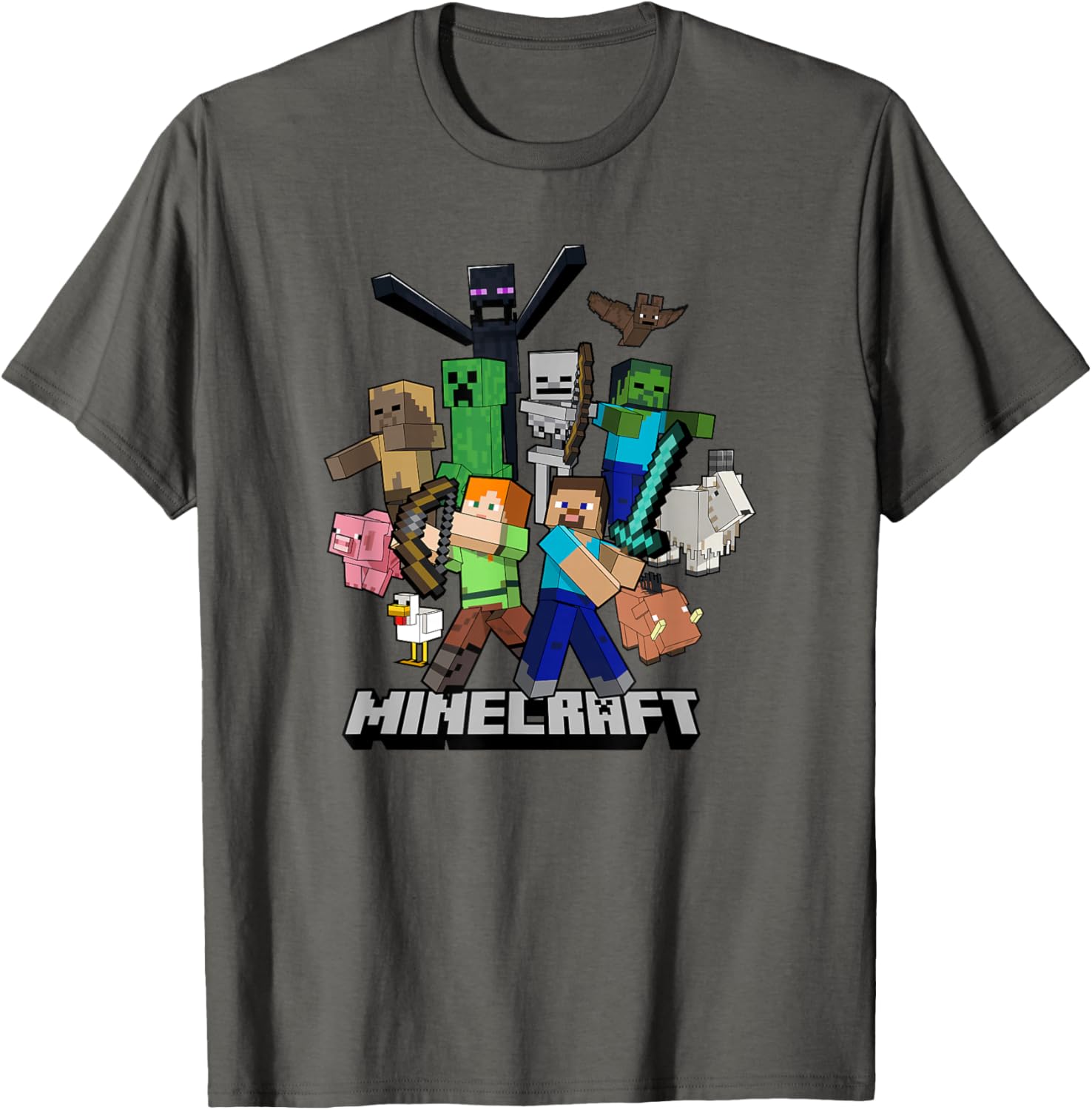 Minecraft Heroes and Enemies Group Shot T-Shirt for Fans and Gamers - 1