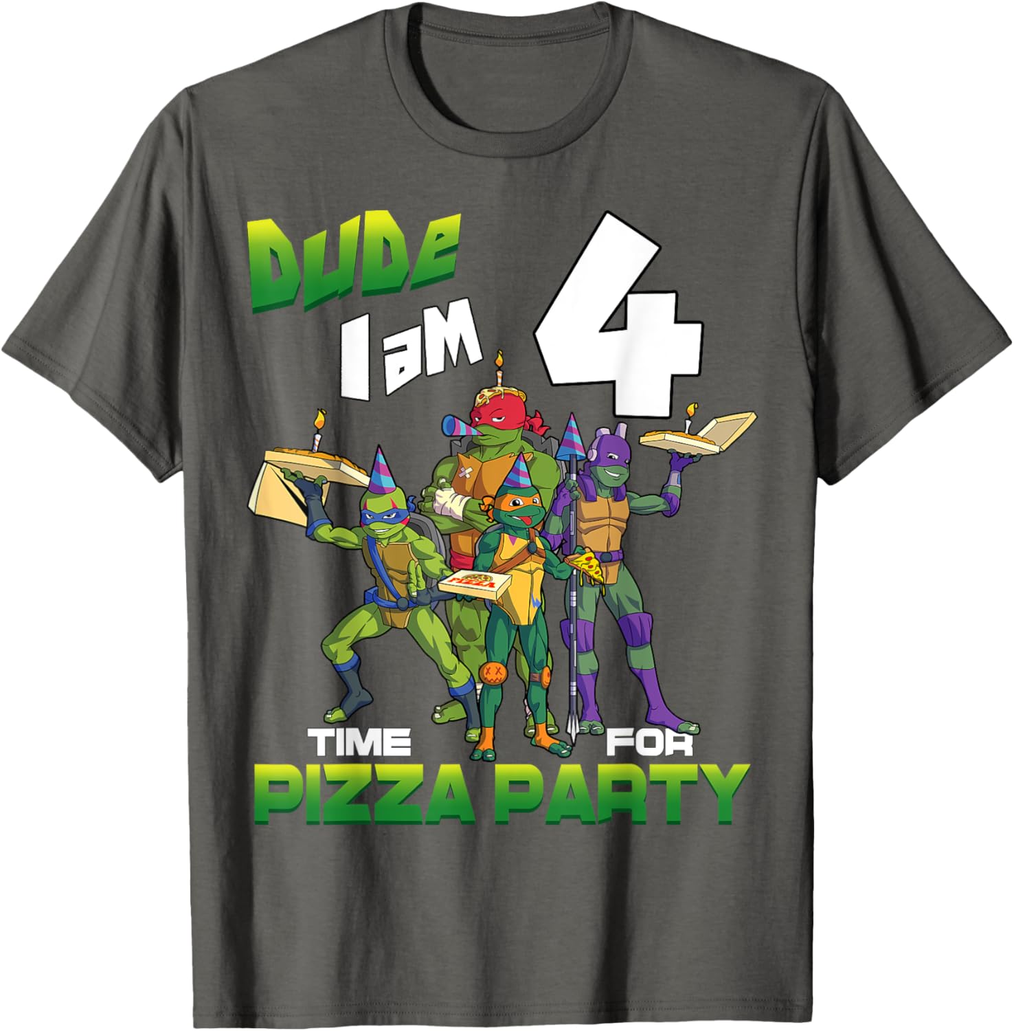 TMNT Dude I Am 4 Years Old Pizza Birthday Party T-Shirt for Kids - 6