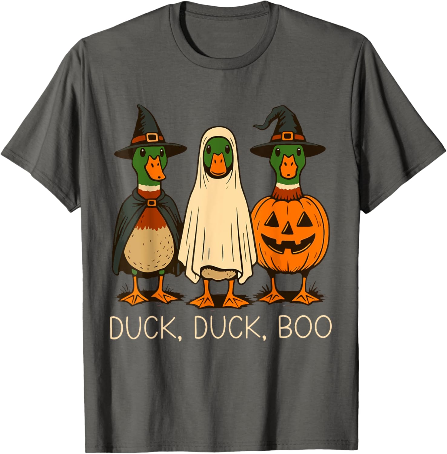 Cute Duck Duck Boo Halloween Pumpkin T-Shirt for Fall Fun - 1