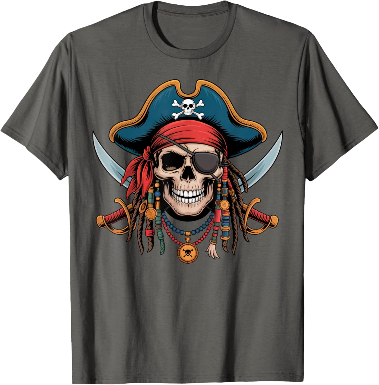 Pirate Skull and Crossbones Skeleton Halloween T-Shirt for Men and Boys - 27