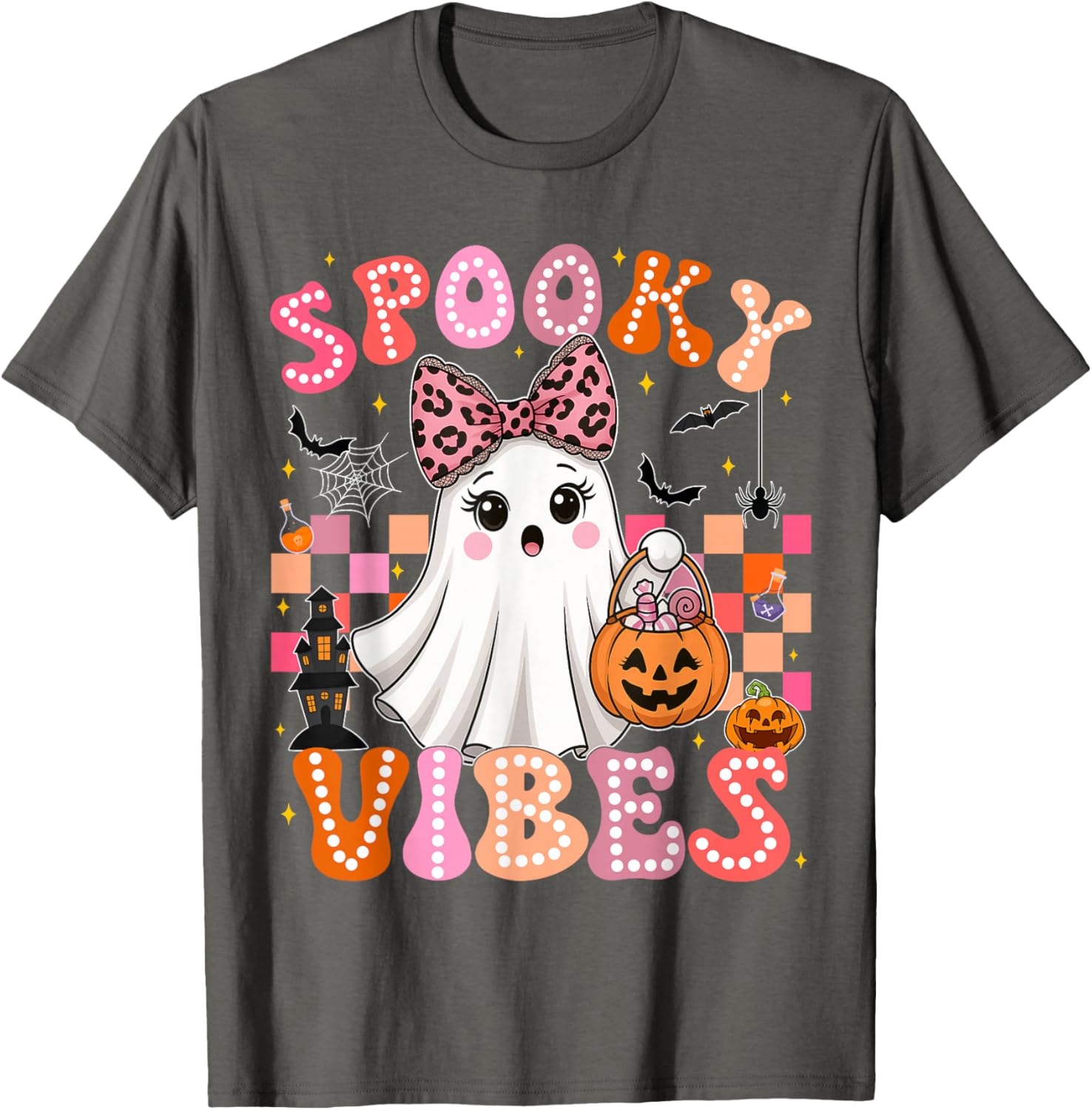Groovy Spooky Vibes Cute Ghost Halloween T-Shirt for Girls - 21