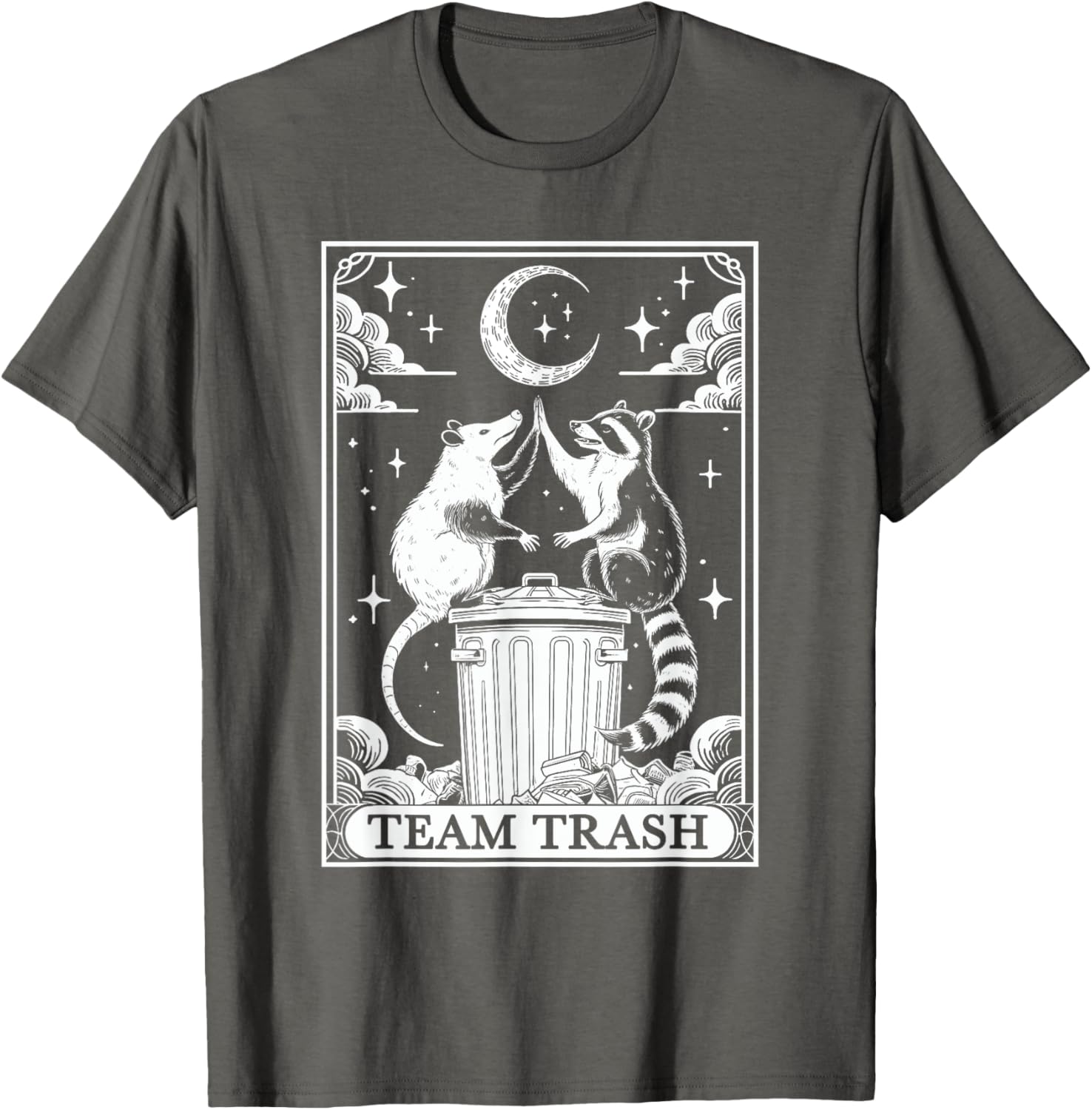 Vintage Tarot Card Team Trash T-Shirt with Crescent Moon Opossum Raccoon - 12