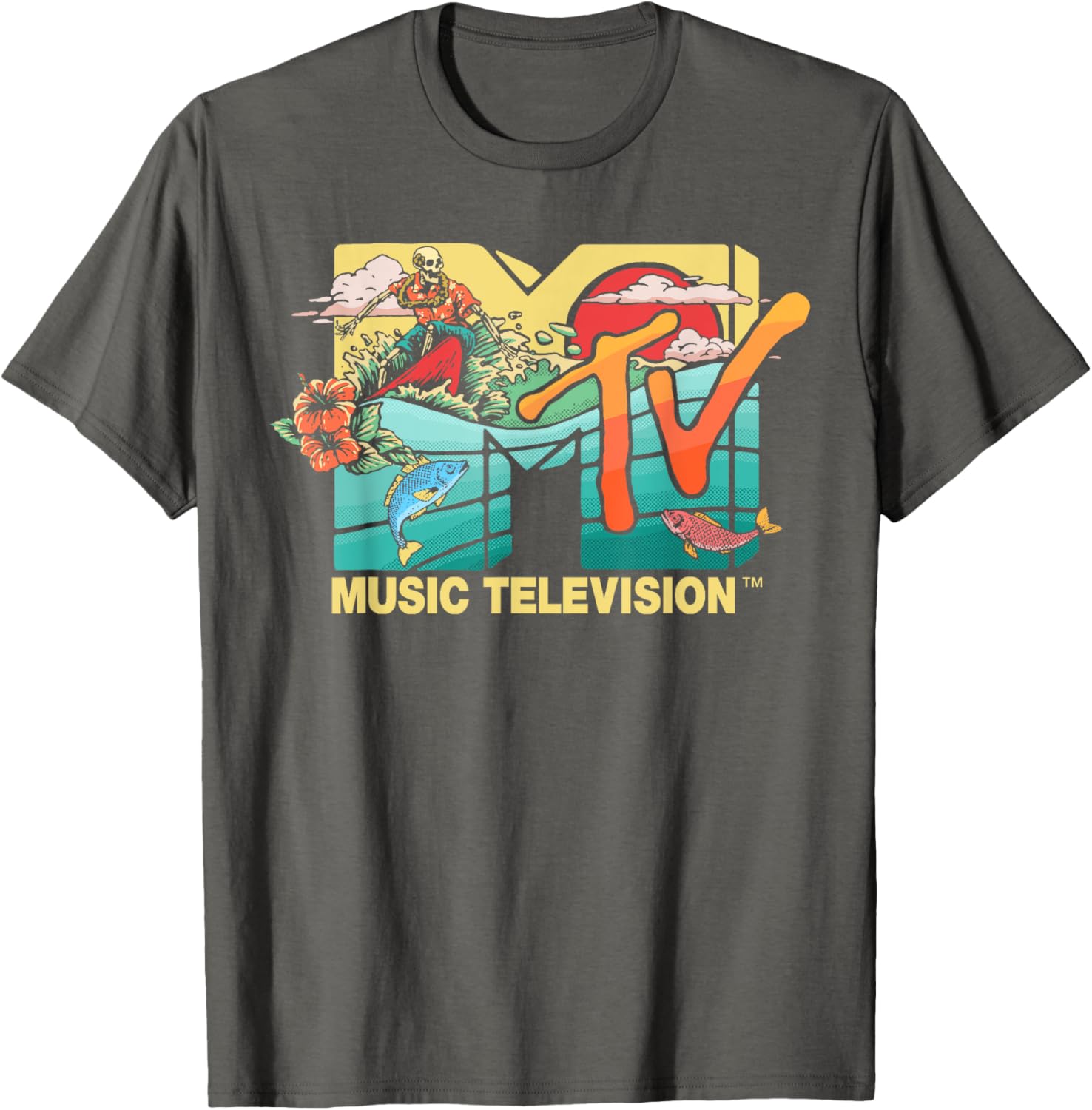 Mademark x MTV Vintage Surfing Skeleton Mother Ocean T-Shirt for Men - 8