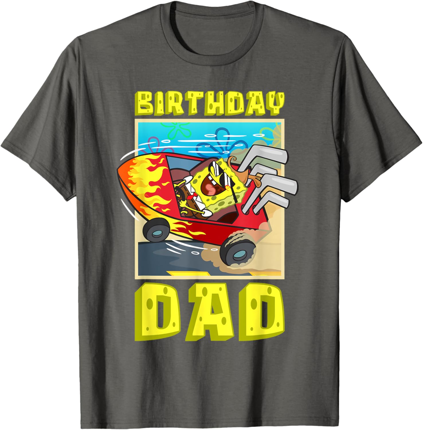 SpongeBob Birthday Dad Driving Super Car T-Shirt for Father's Day Fun - 3