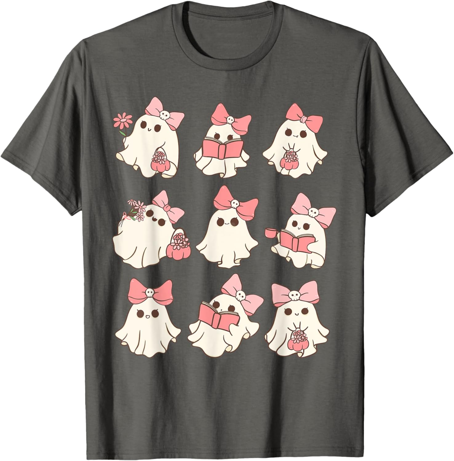Pink Coquette Bow Ghost T-Shirt for Cute Halloween Spooky Season Fun - 8