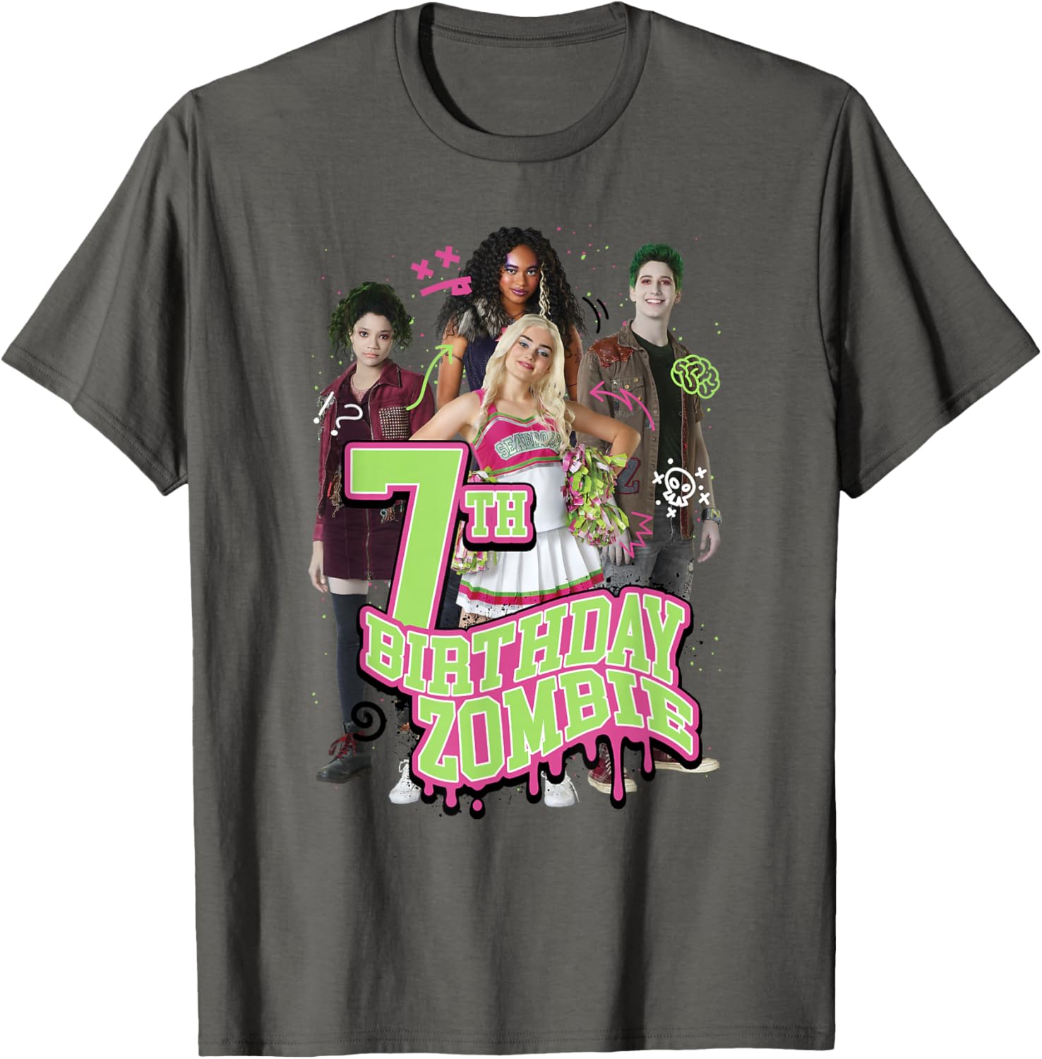 Disney Zombies 7th Birthday Zombie Group Poster T-Shirt for Kids - 5