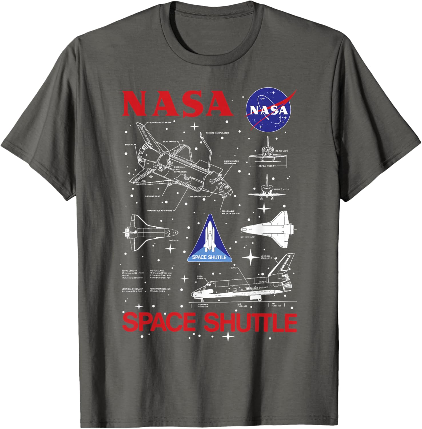 NASA Space Shuttle Blueprint T-Shirt for Space Enthusiasts and Fans - 1