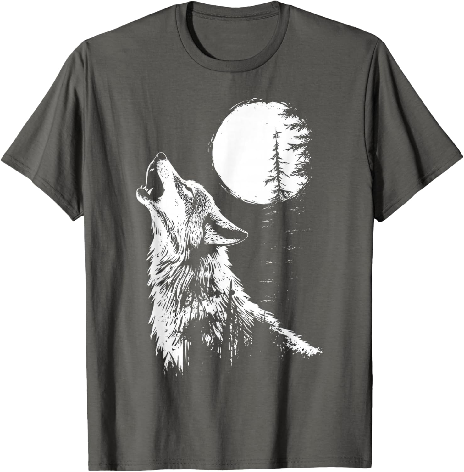 Howling Wolf Graphic Tee Moon Forest Nature Wildlife T-Shirt - 23