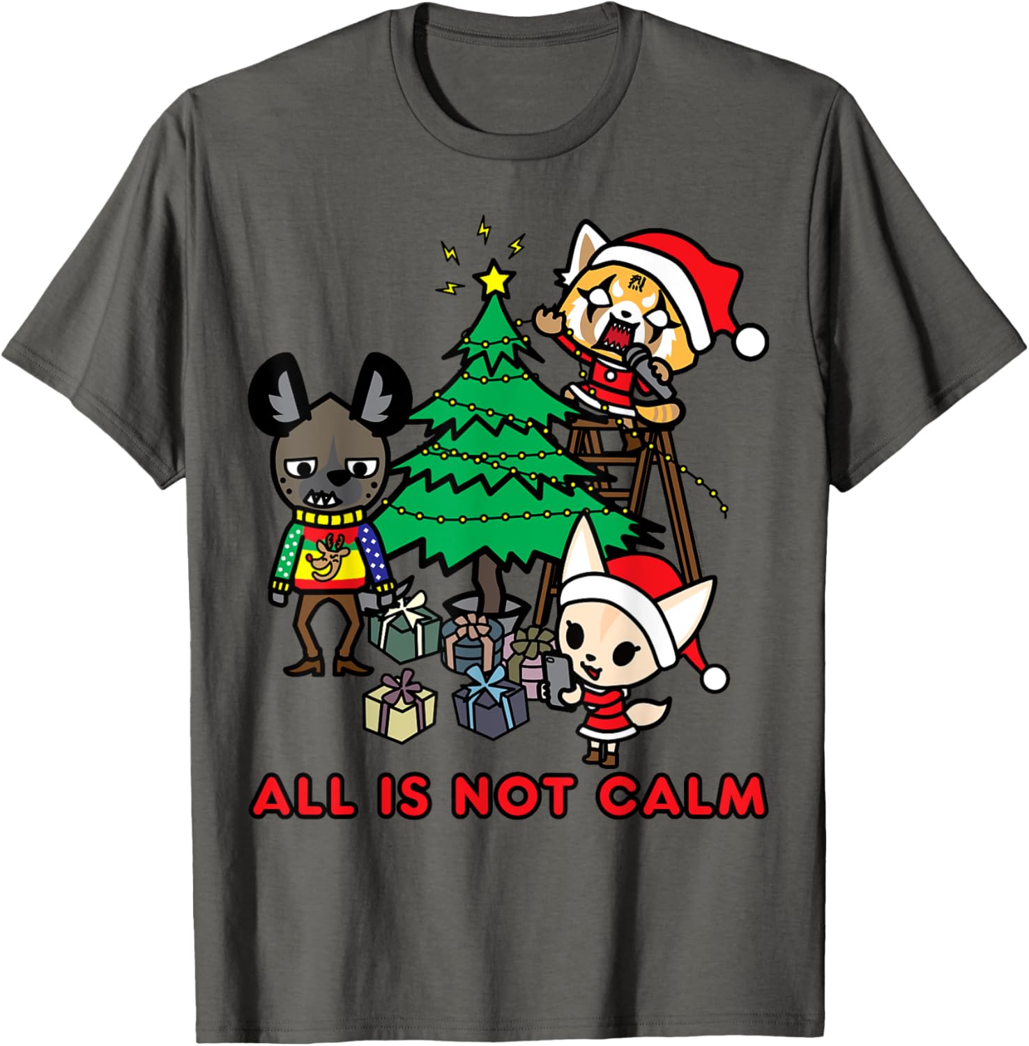 Aggretsuko Christmas T-Shirt All Is Not Calm Fun Holiday Apparel - 16